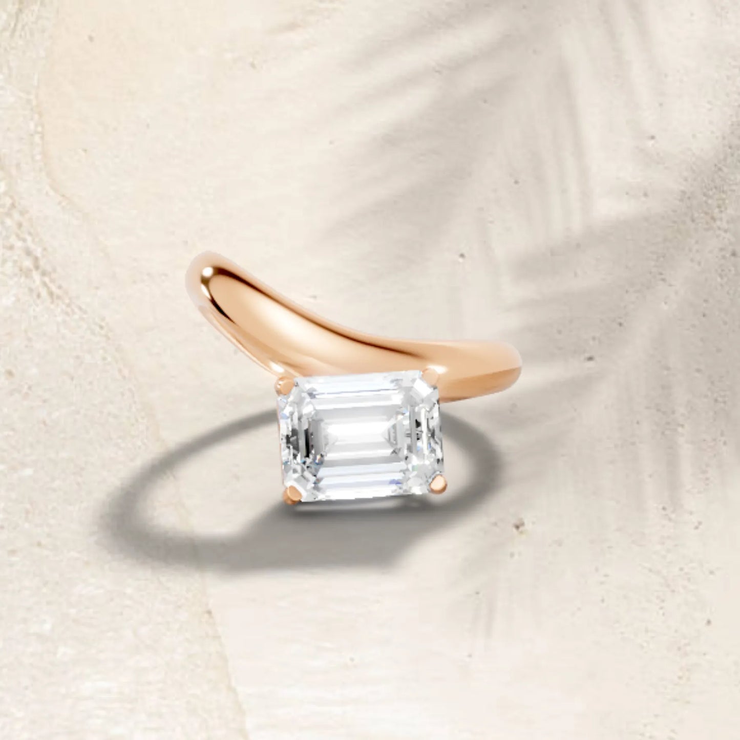 14K Gold Emerald Cut Diamond Cloud Offset Engagement Ring