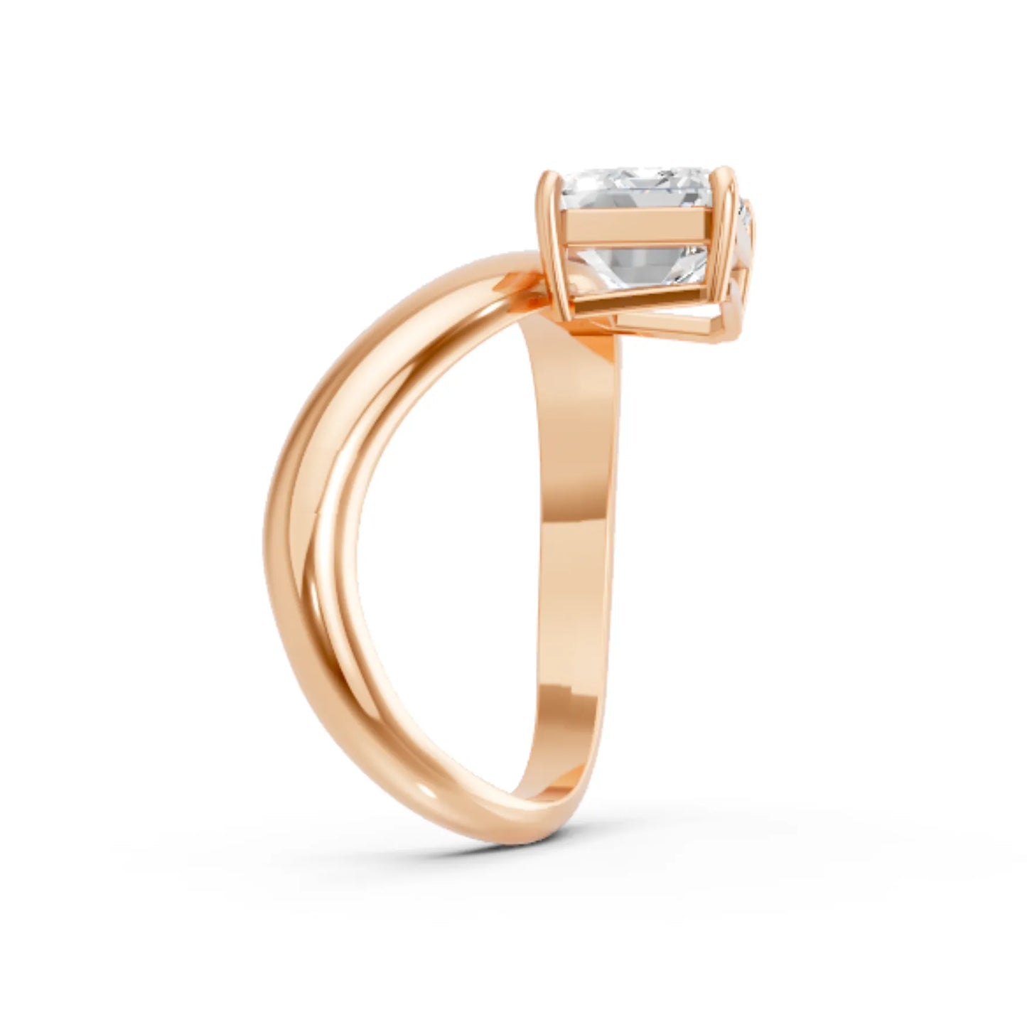 14K Gold Emerald Cut Diamond Cloud Offset Engagement Ring