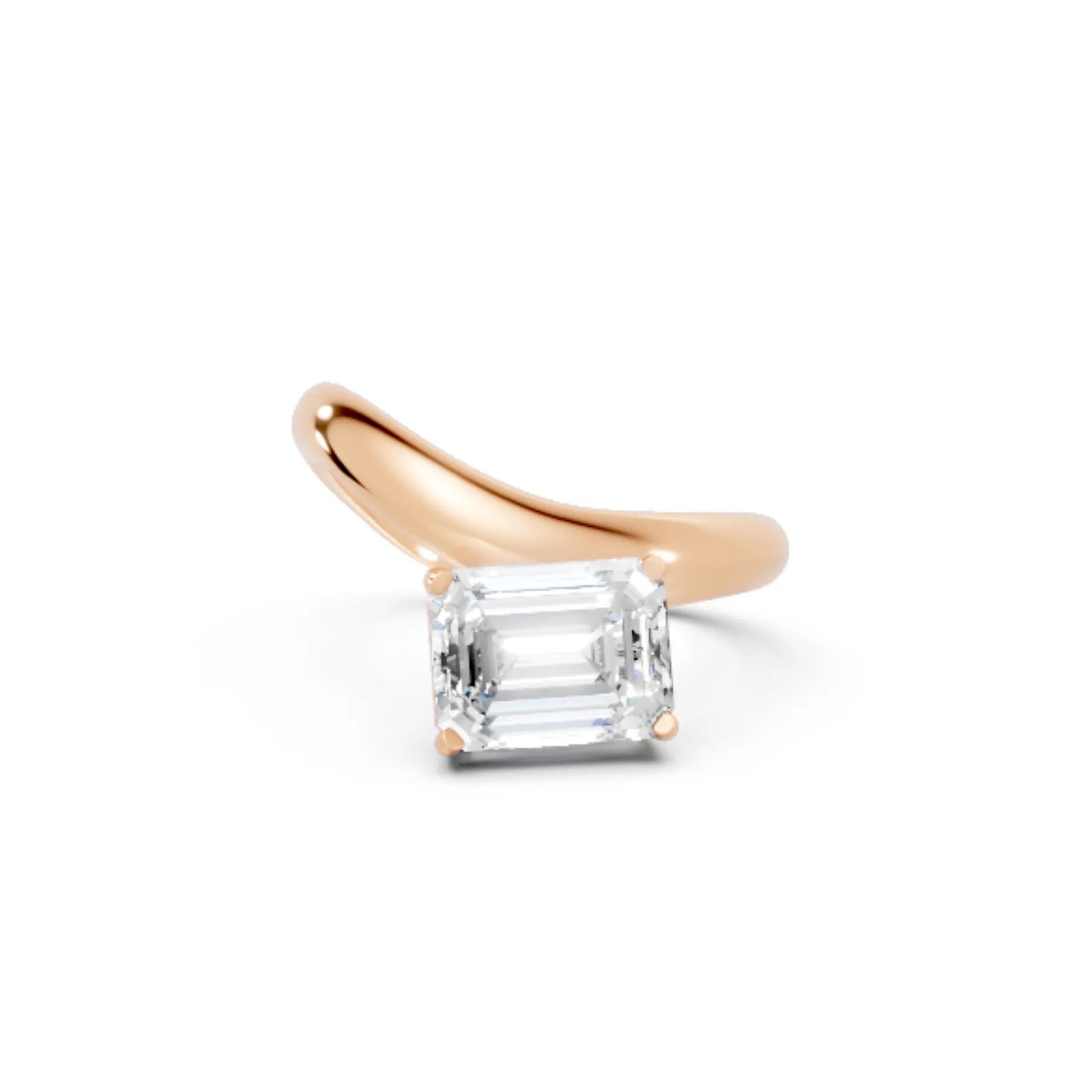 14K Gold Emerald Cut Diamond Cloud Offset Engagement Ring