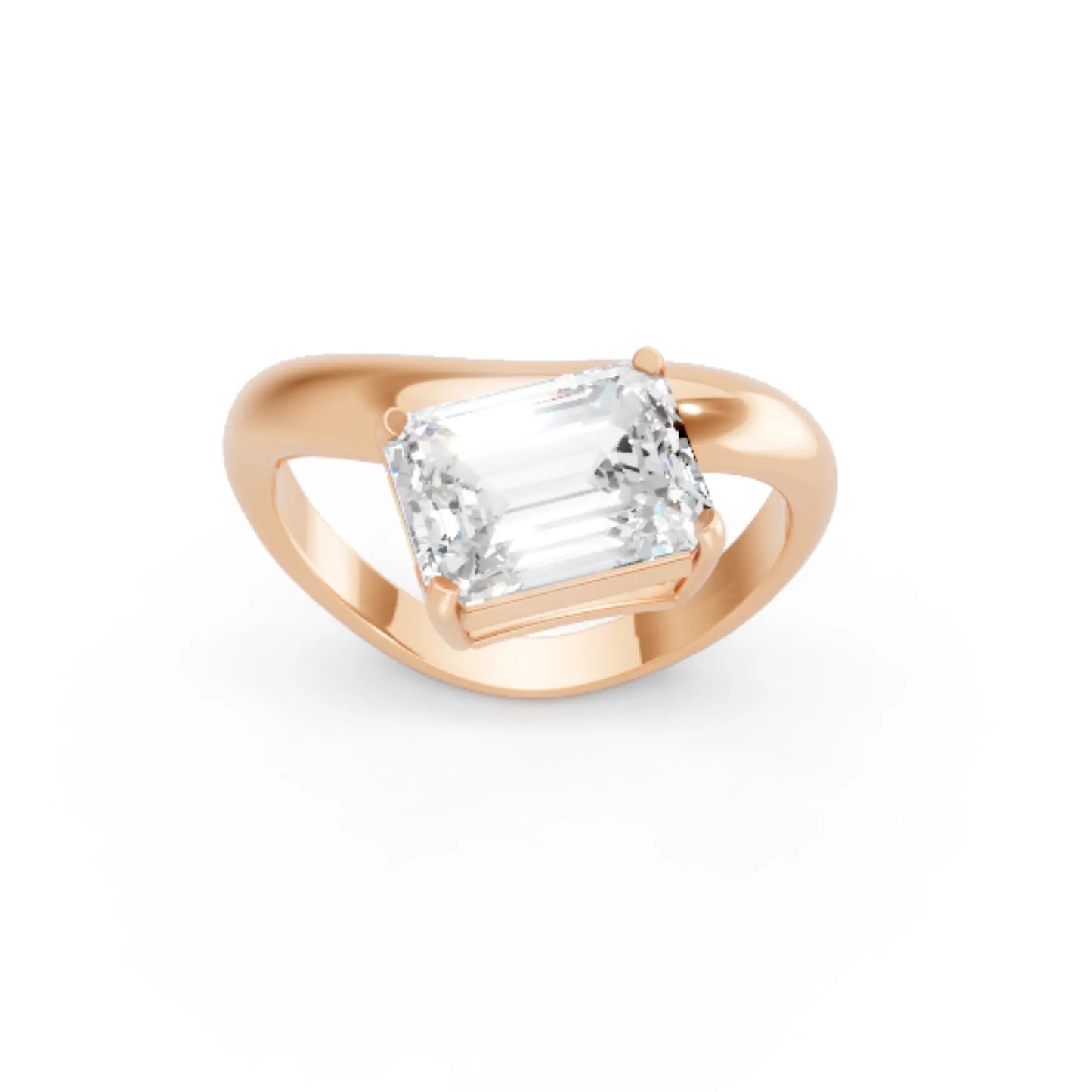 14K Gold Emerald Cut Diamond Cloud Offset Engagement Ring