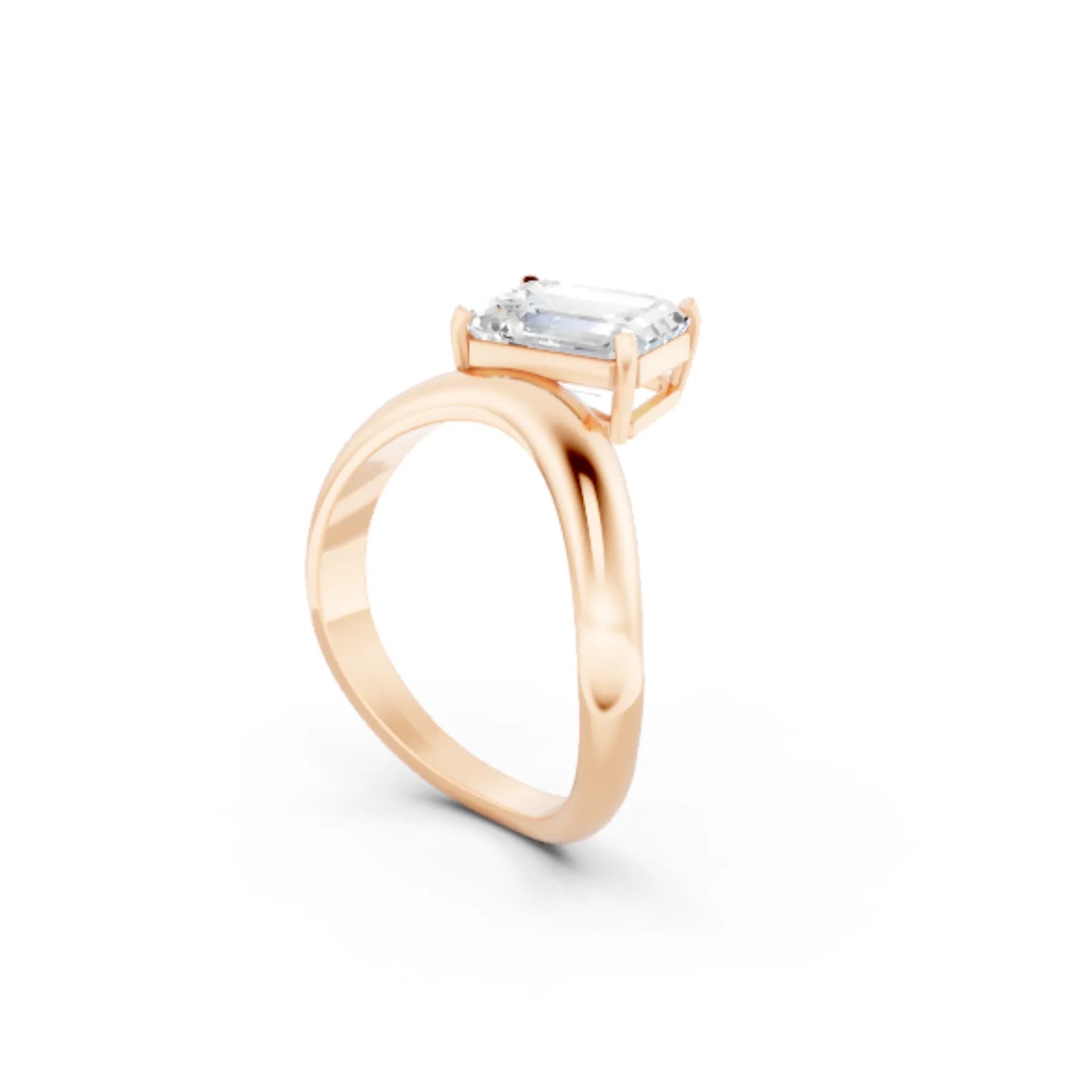 14K Gold Emerald Cut Diamond Cloud Offset Engagement Ring