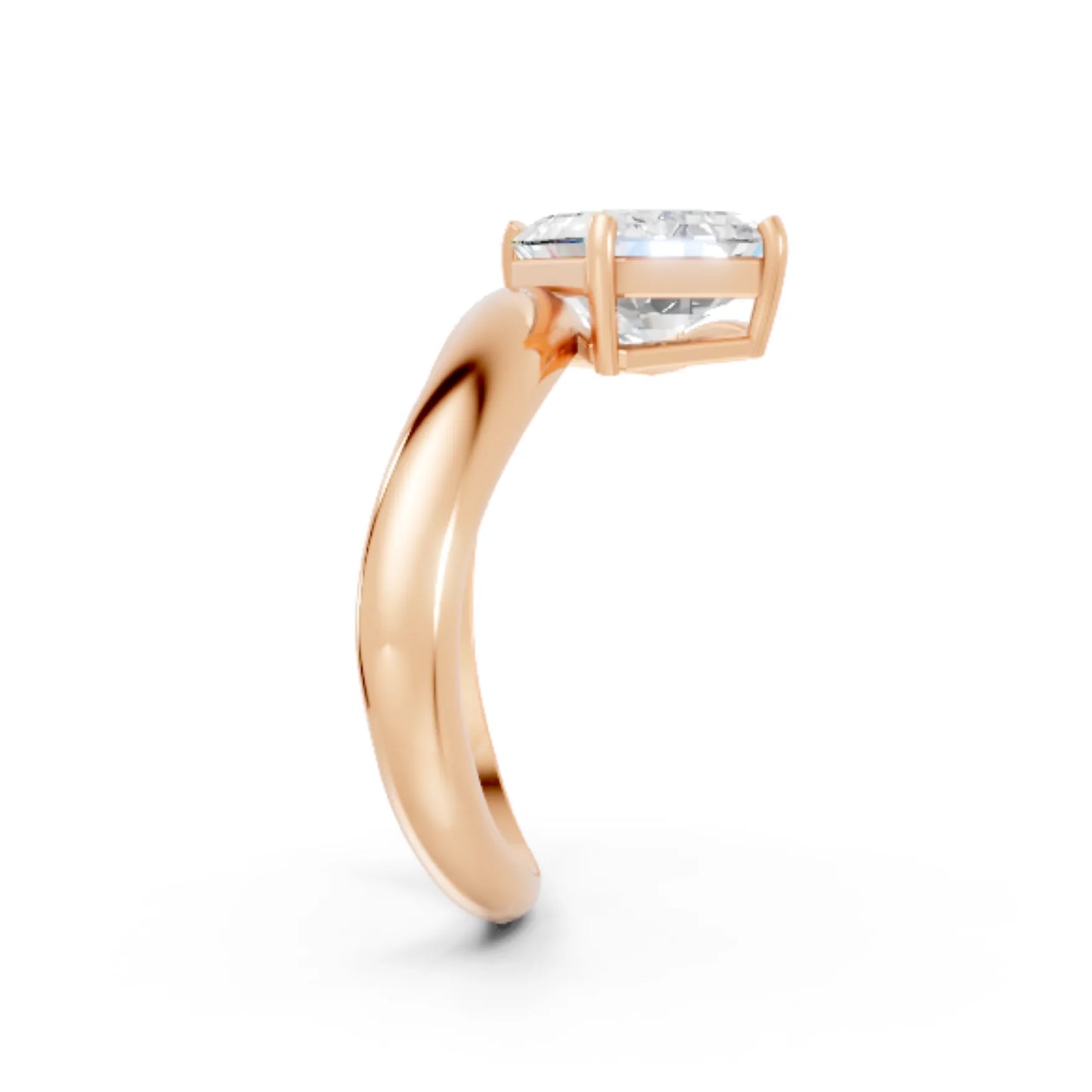 14K Gold Emerald Cut Diamond Cloud Offset Engagement Ring