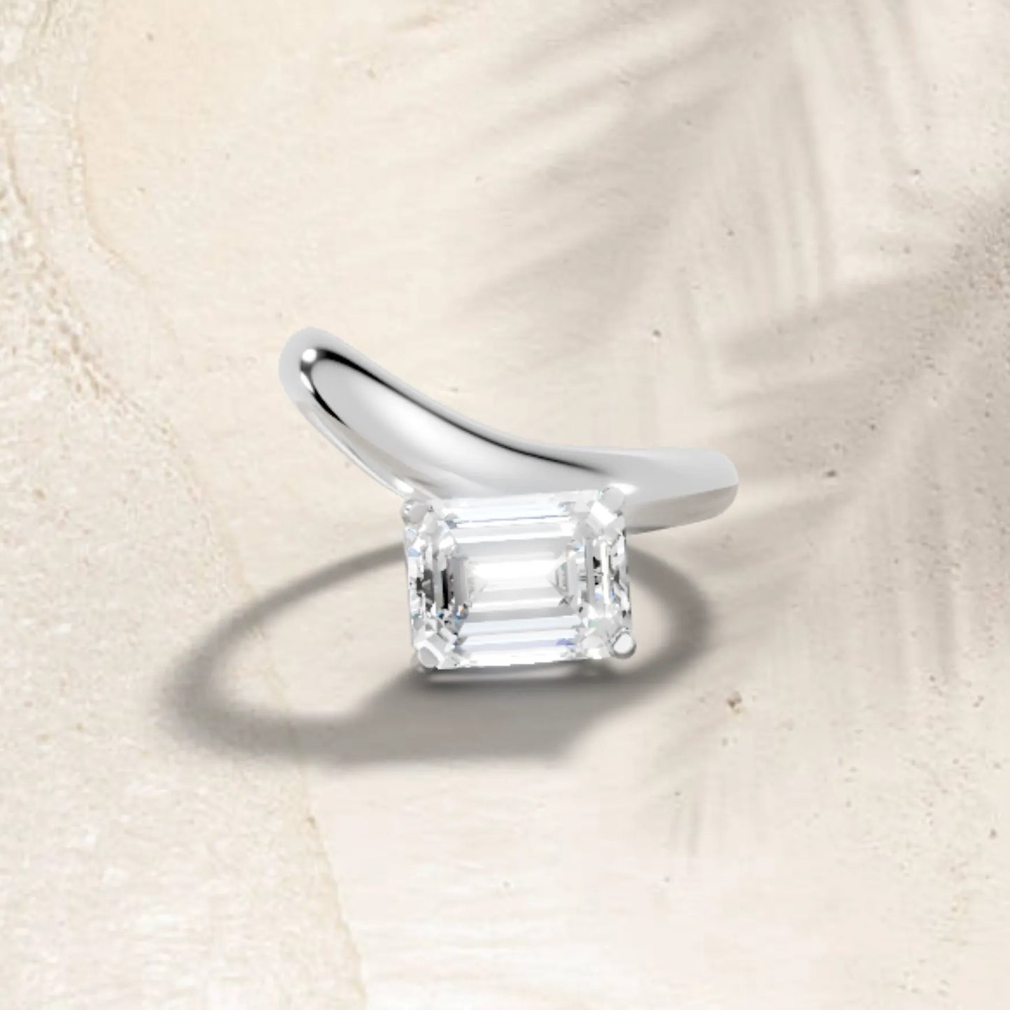 14K Gold Emerald Cut Diamond Cloud Offset Engagement Ring