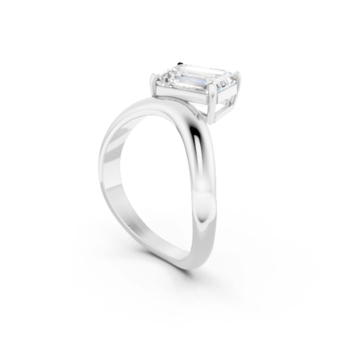 14K Gold Emerald Cut Diamond Cloud Offset Engagement Ring