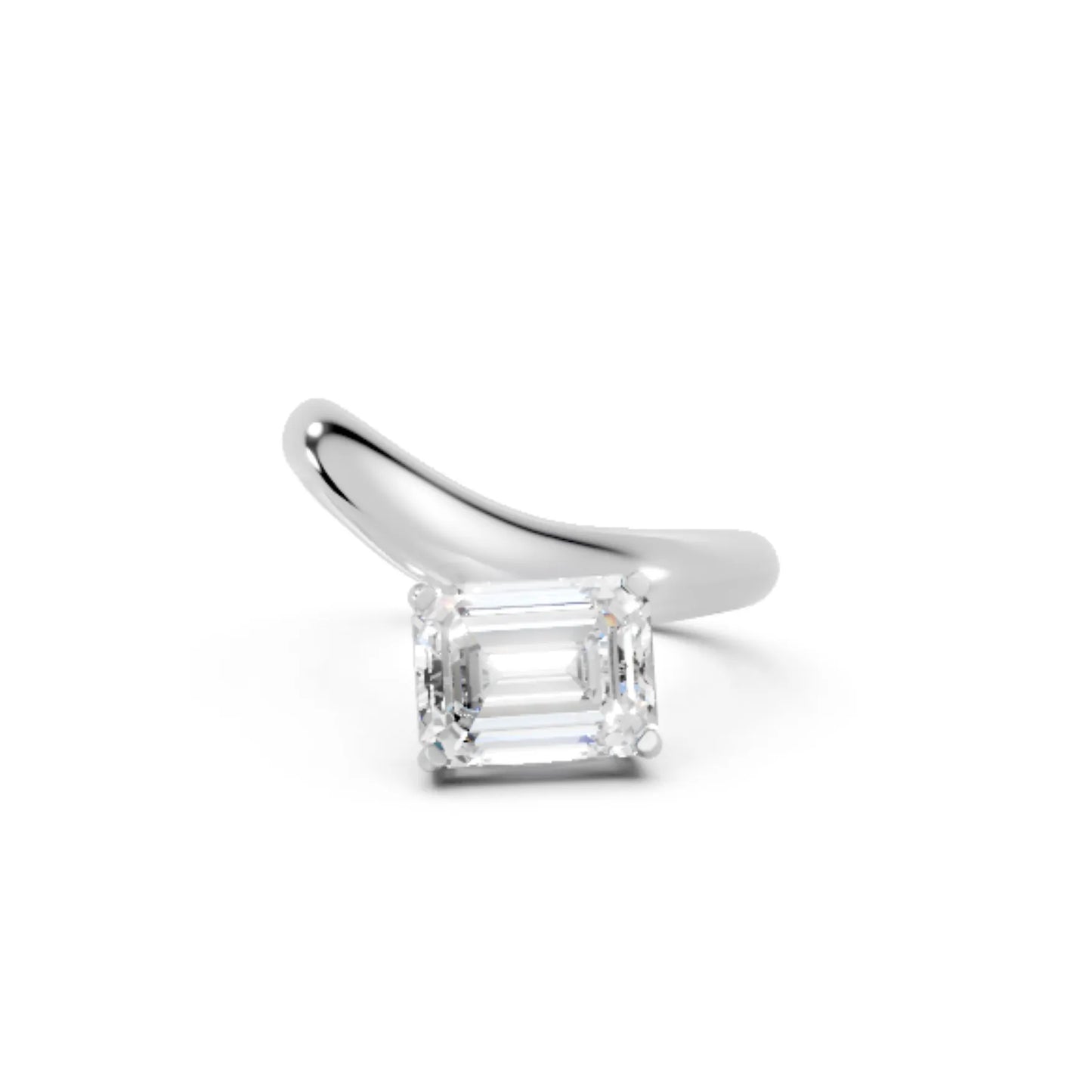 14K Gold Emerald Cut Diamond Cloud Offset Engagement Ring