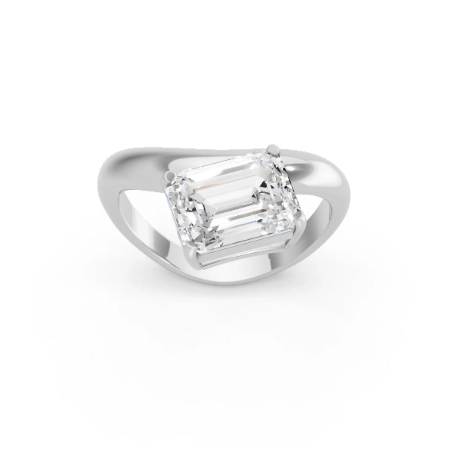 14K Gold Emerald Cut Diamond Cloud Offset Engagement Ring