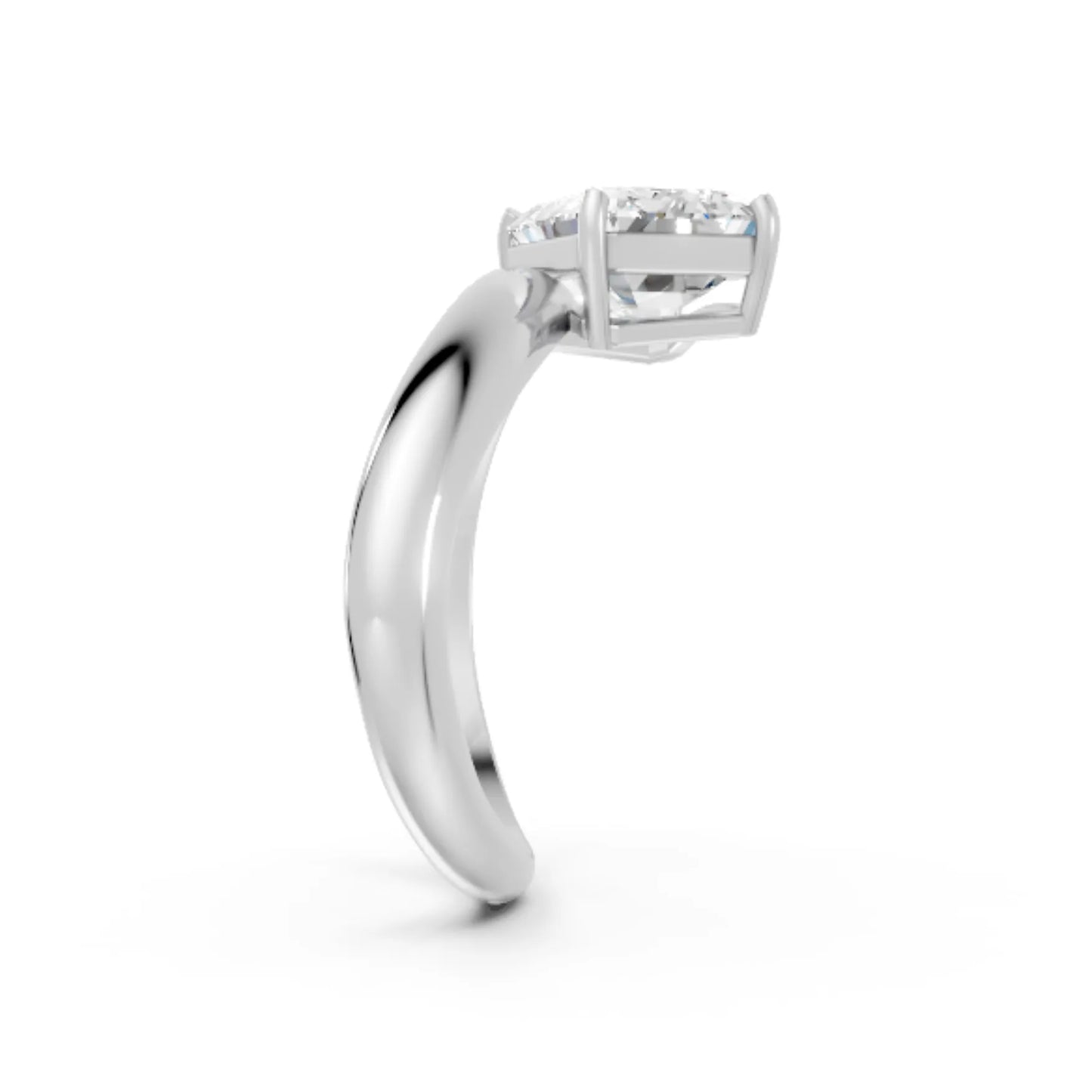 14K Gold Emerald Cut Diamond Cloud Offset Engagement Ring
