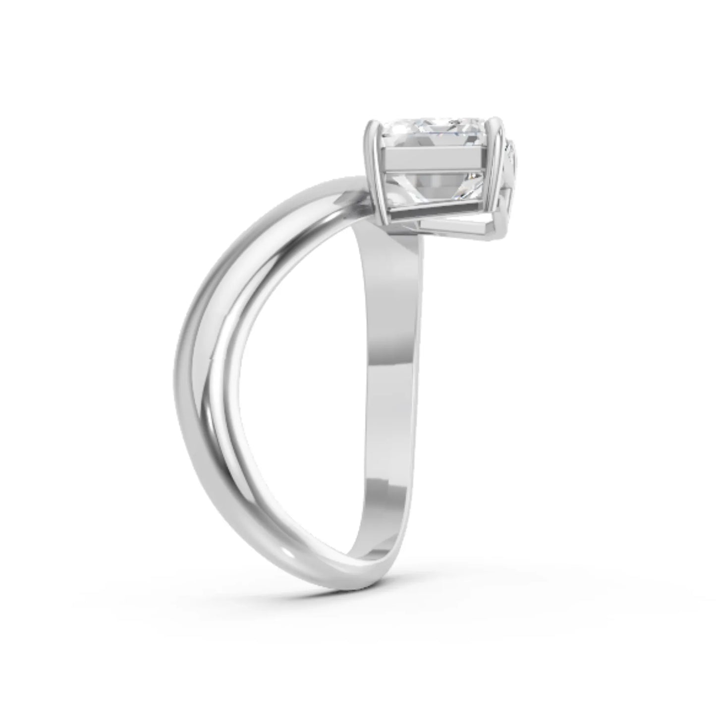 14K Gold Emerald Cut Diamond Cloud Offset Engagement Ring