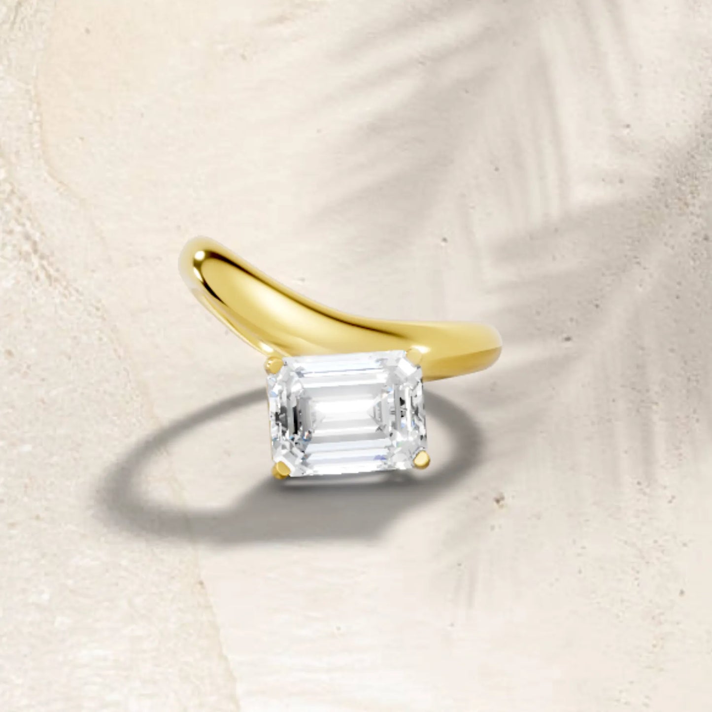 14K Gold Emerald Cut Diamond Cloud Offset Engagement Ring