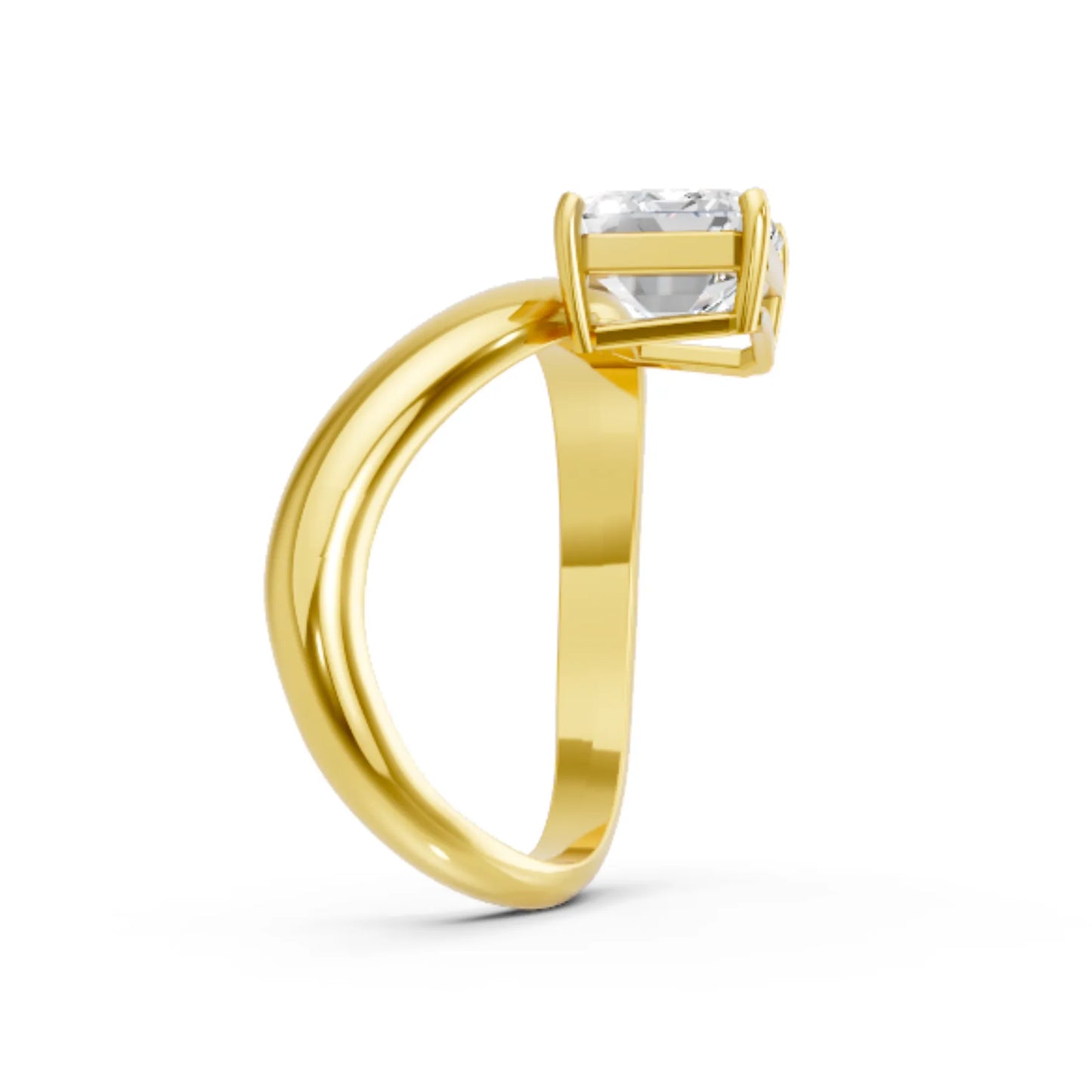 14K Gold Emerald Cut Diamond Cloud Offset Engagement Ring