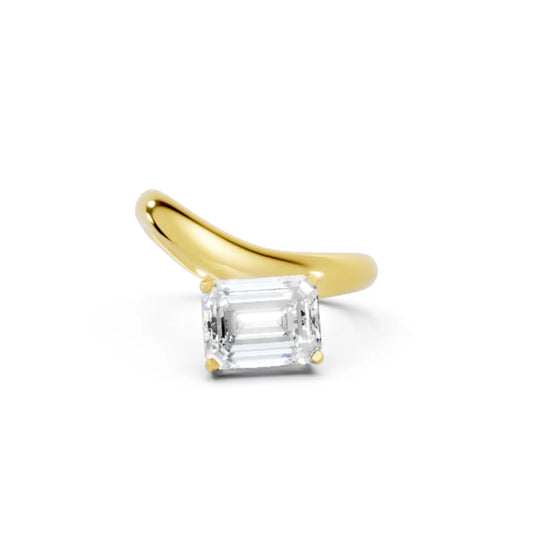 14K Gold Emerald Cut Diamond Cloud Offset Engagement Ring