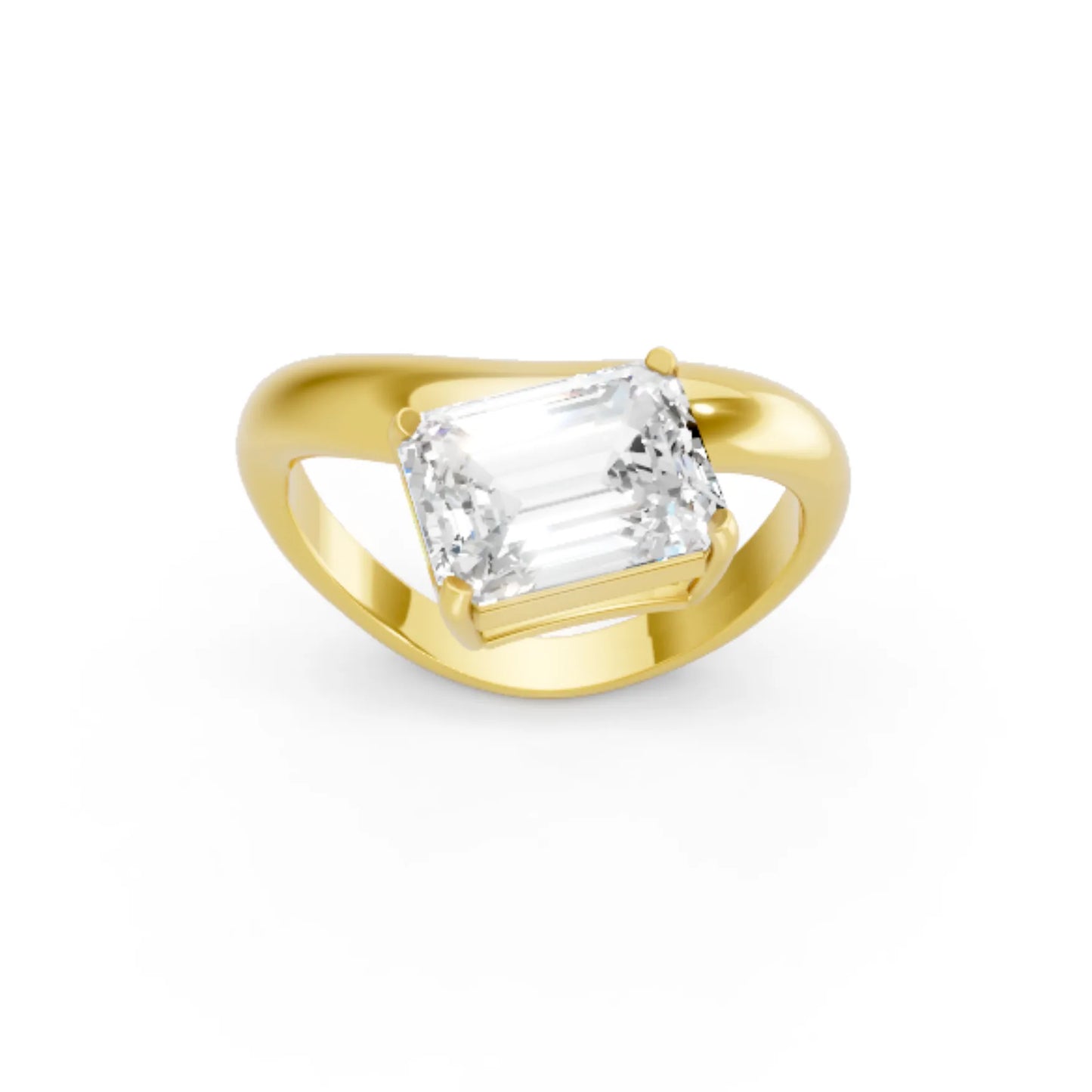 14K Gold Emerald Cut Diamond Cloud Offset Engagement Ring