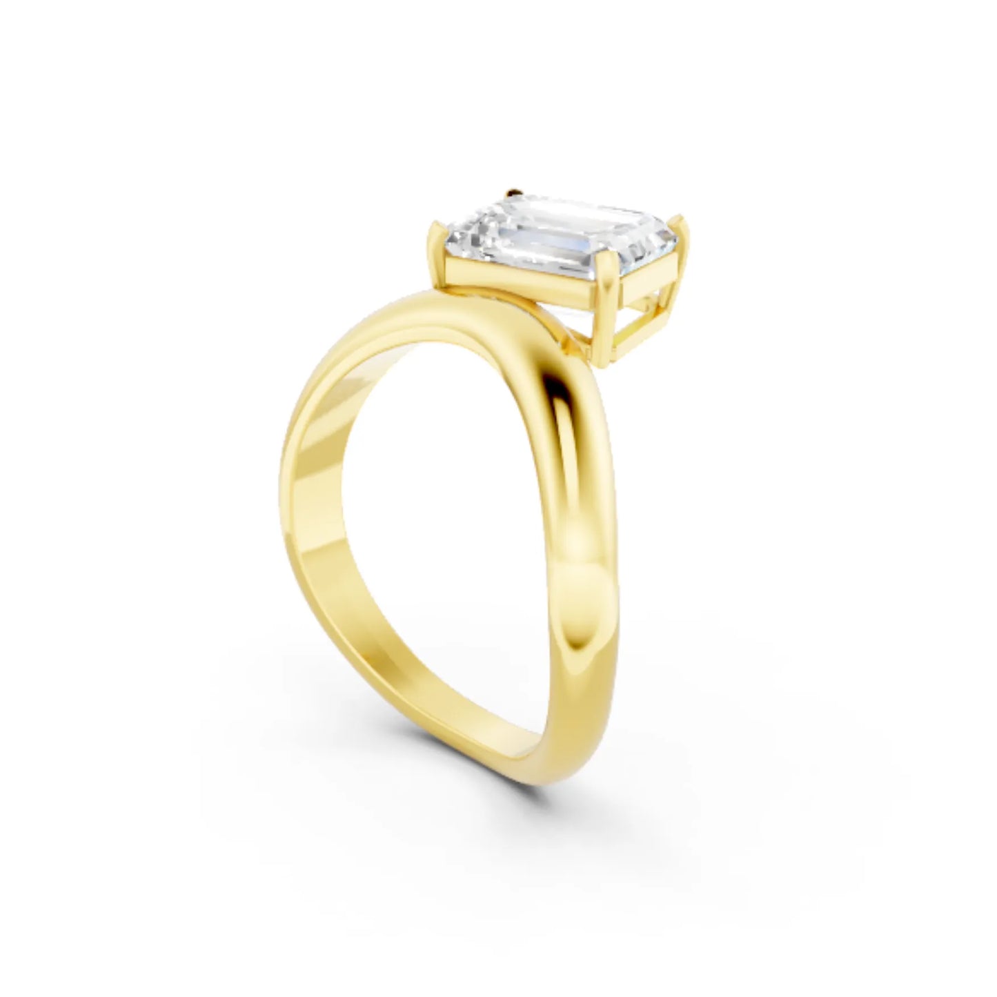 14K Gold Emerald Cut Diamond Cloud Offset Engagement Ring