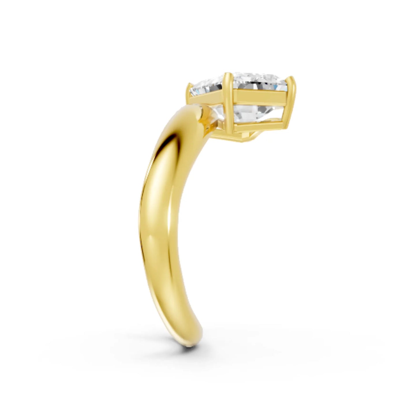 14K Gold Emerald Cut Diamond Cloud Offset Engagement Ring