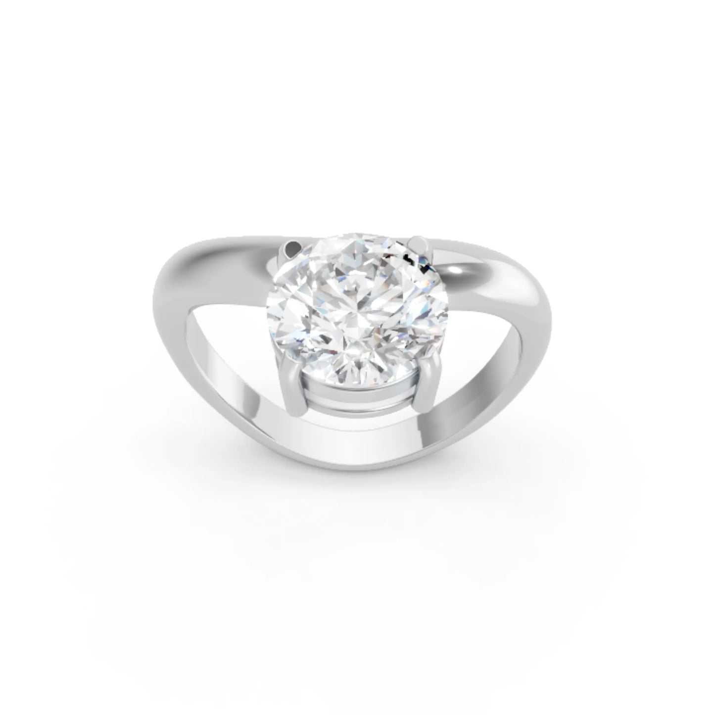 14K Gold Round Cut Diamond Cloud Offset Engagement Ring