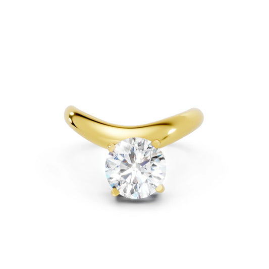 14K Gold Round Cut Diamond Cloud Offset Engagement Ring