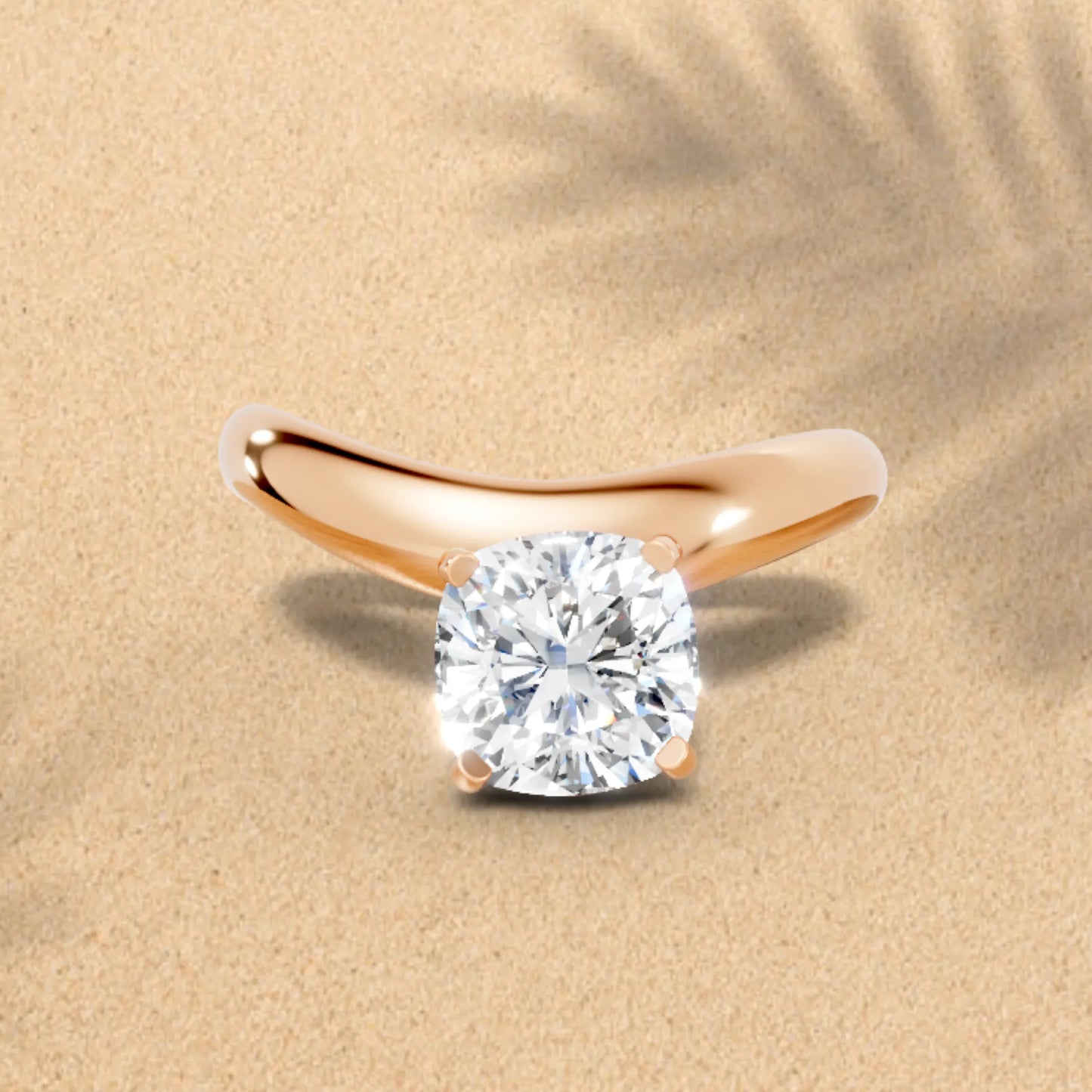 14K Gold Cushion Cut Diamond Cloud Offset Engagement Ring