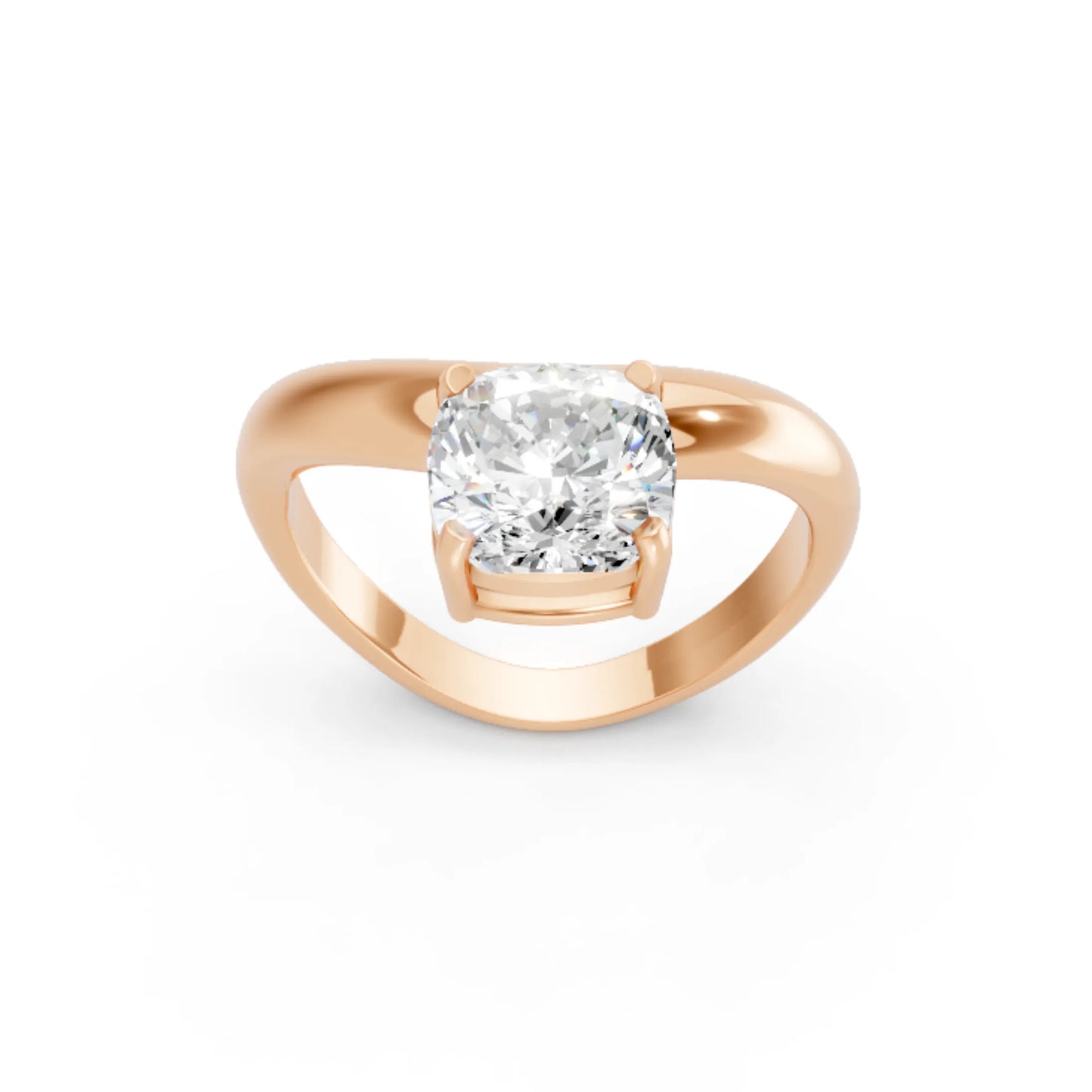 14K Gold Cushion Cut Diamond Cloud Offset Engagement Ring