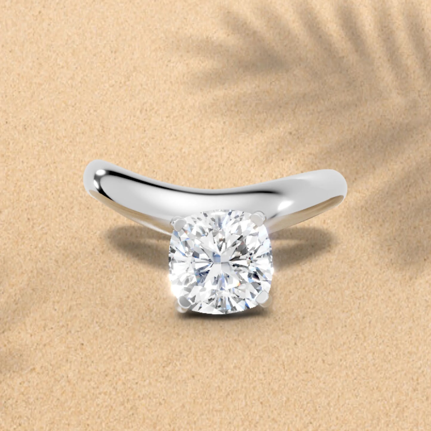 14K Gold Cushion Cut Diamond Cloud Offset Engagement Ring