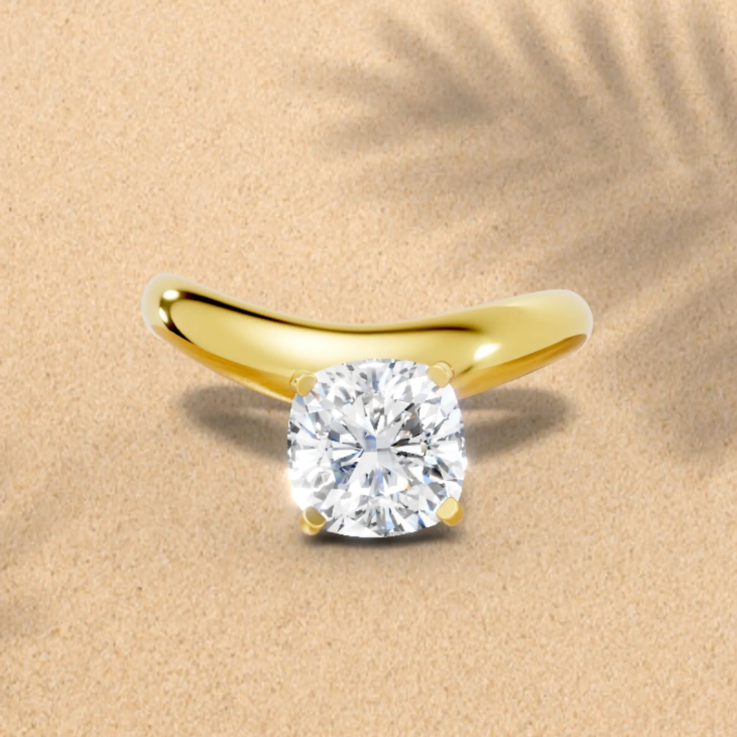 14K Gold Cushion Cut Diamond Cloud Offset Engagement Ring