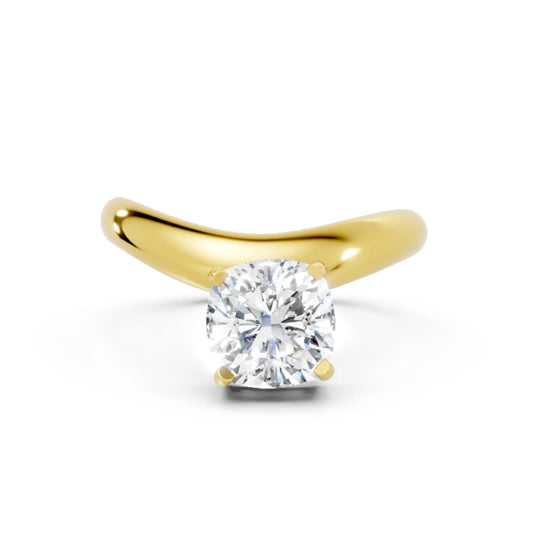 14K Gold Cushion Cut Diamond Cloud Offset Engagement Ring
