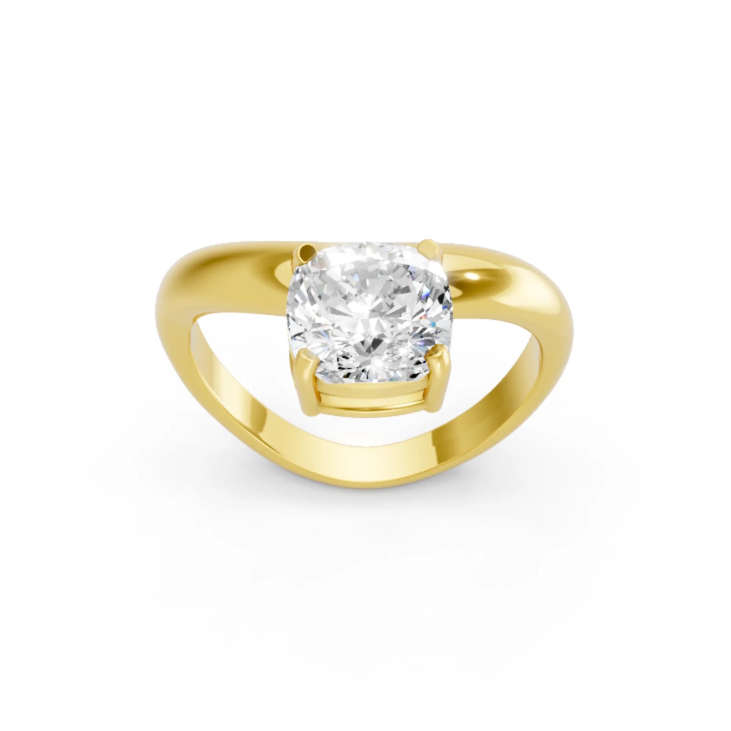 14K Gold Cushion Cut Diamond Cloud Offset Engagement Ring