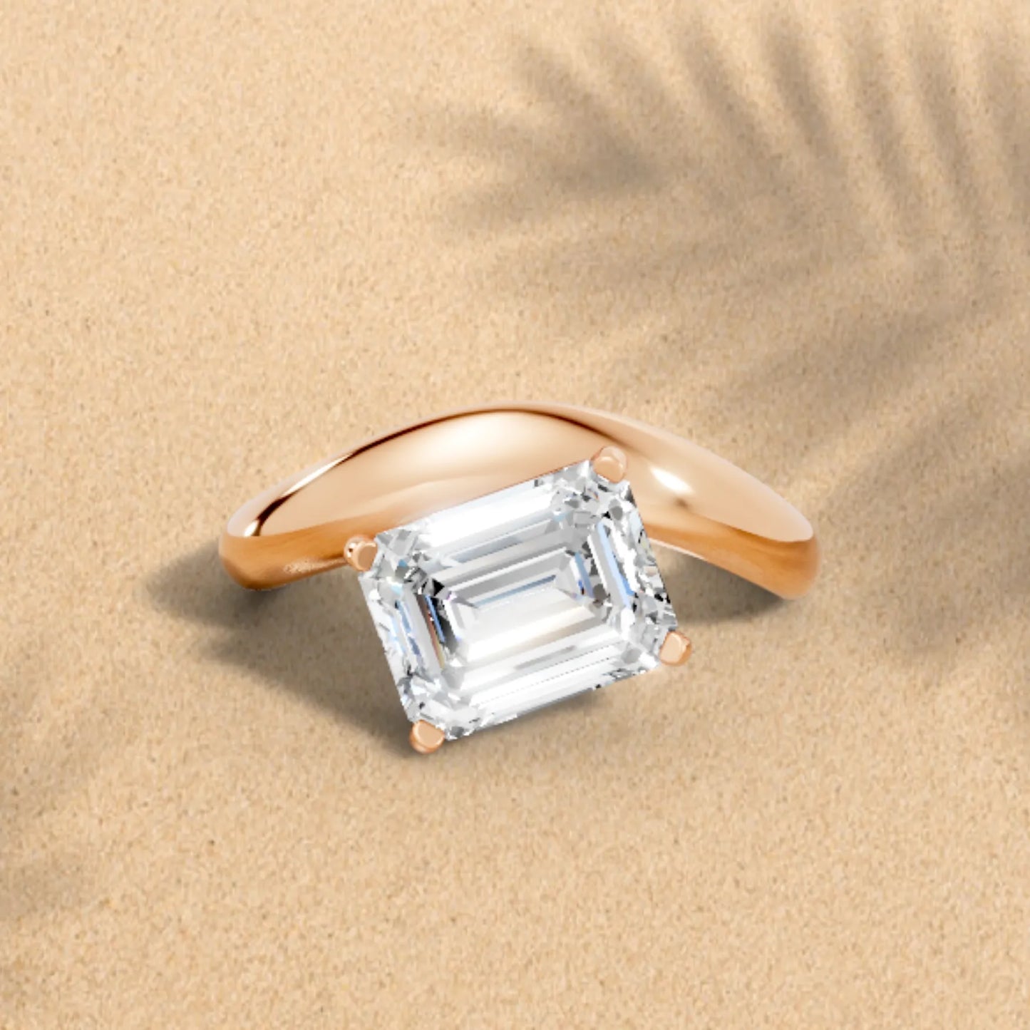 14K Gold Emerald Cut Diamond Cloud Engagement Ring