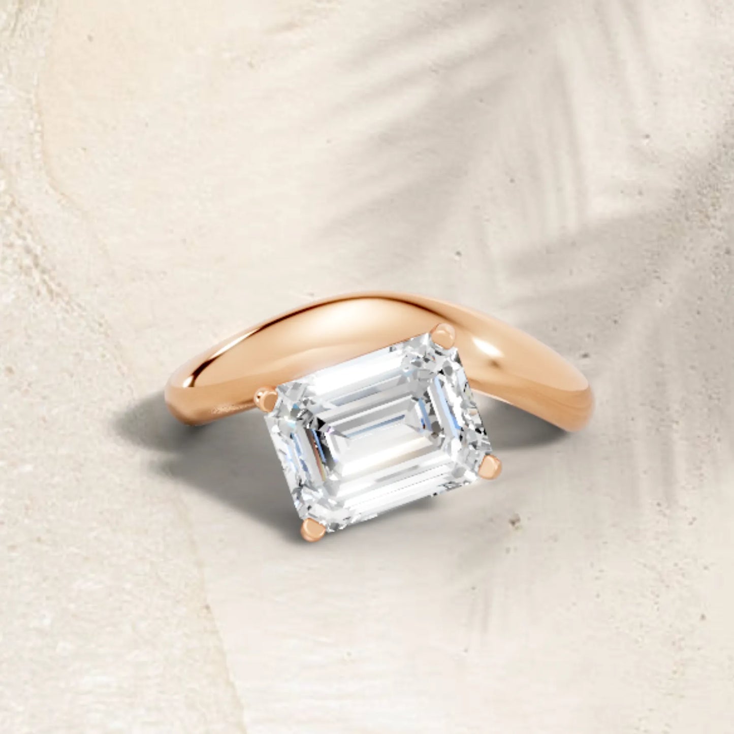 14K Gold Emerald Cut Diamond Cloud Engagement Ring