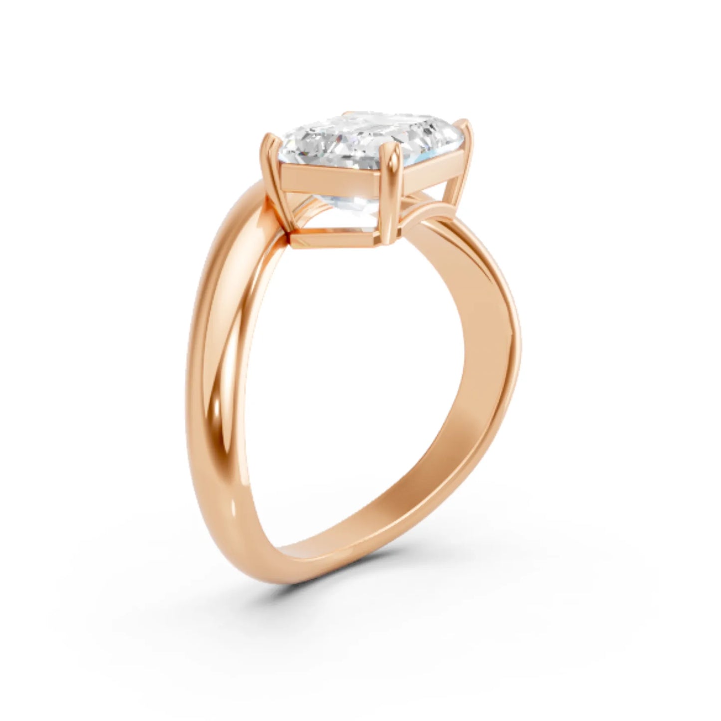 14K Gold Emerald Cut Diamond Cloud Engagement Ring