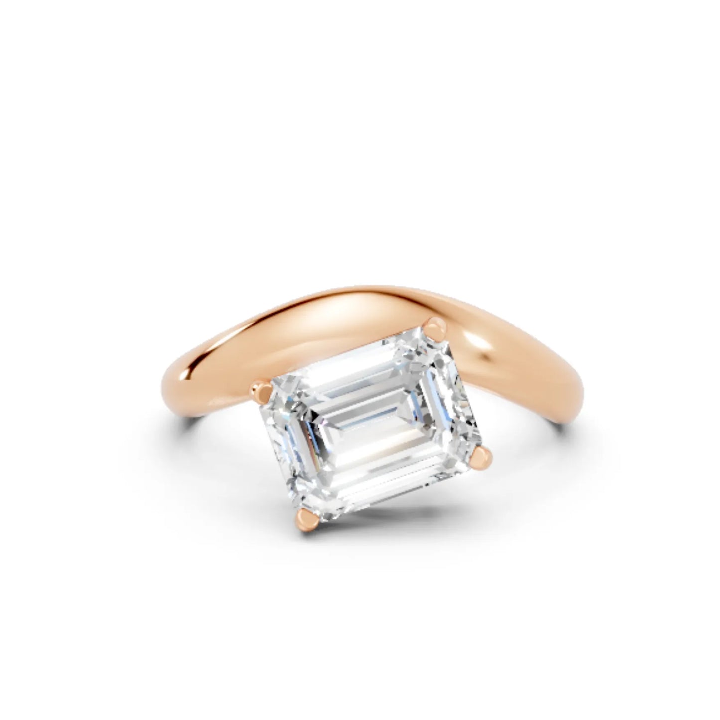 14K Gold Emerald Cut Diamond Cloud Engagement Ring