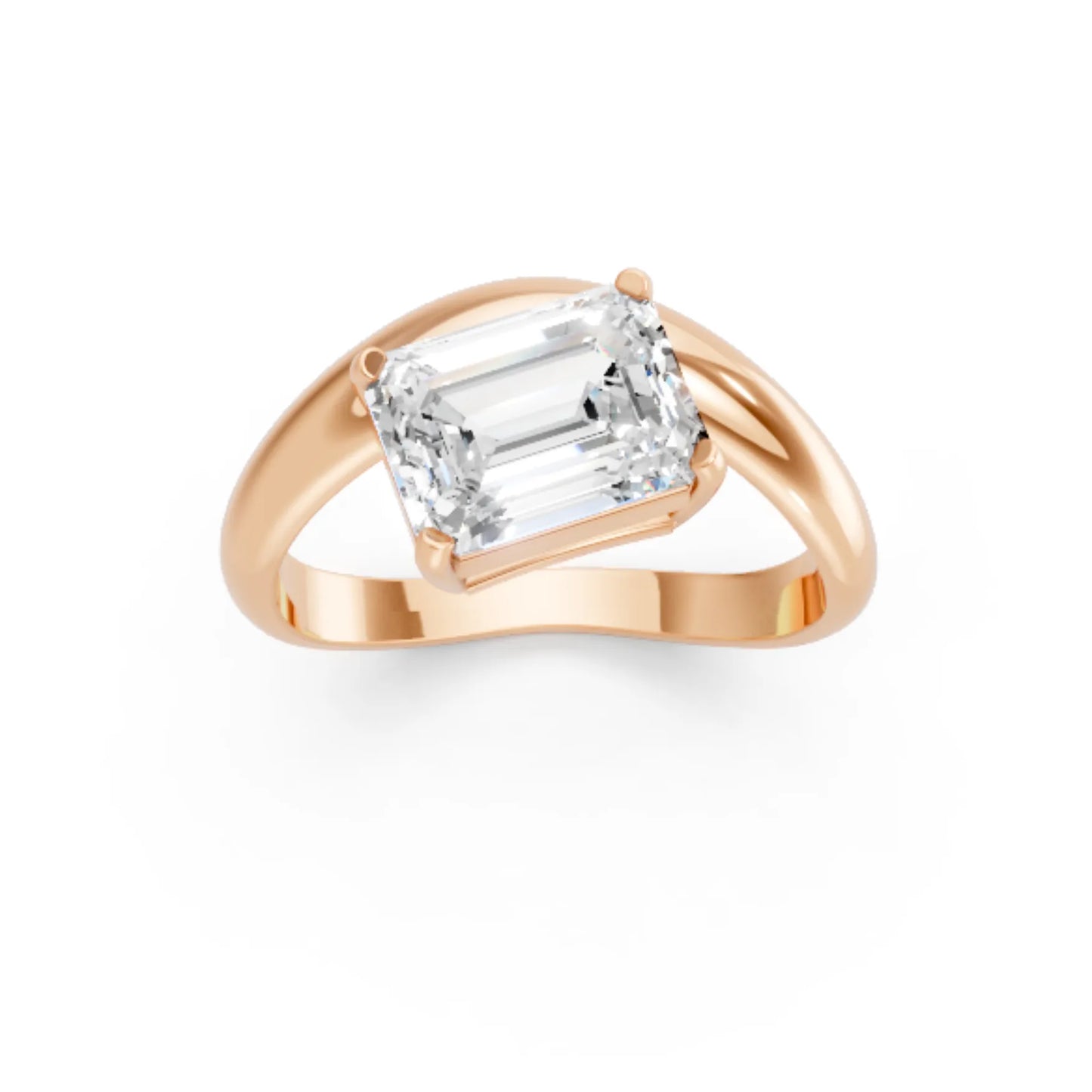 14K Gold Emerald Cut Diamond Cloud Engagement Ring