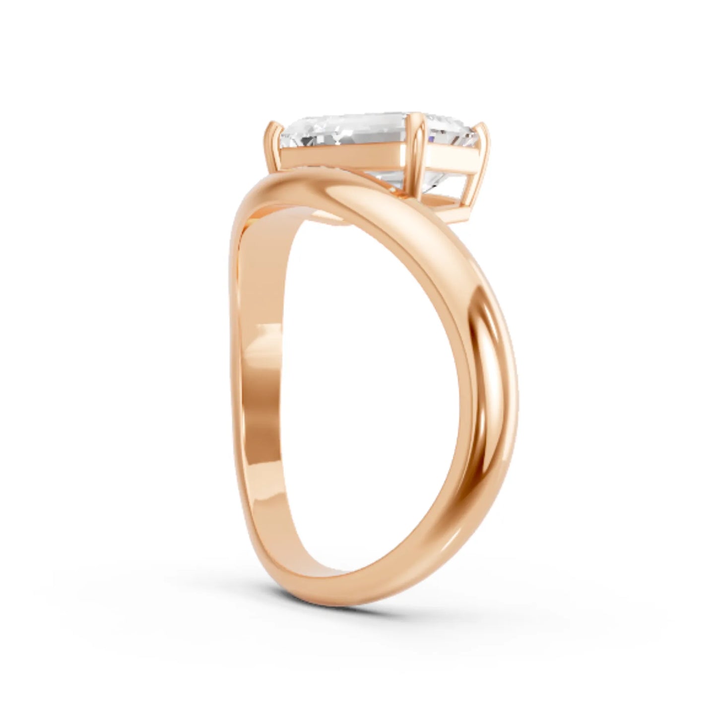 14K Gold Emerald Cut Diamond Cloud Engagement Ring