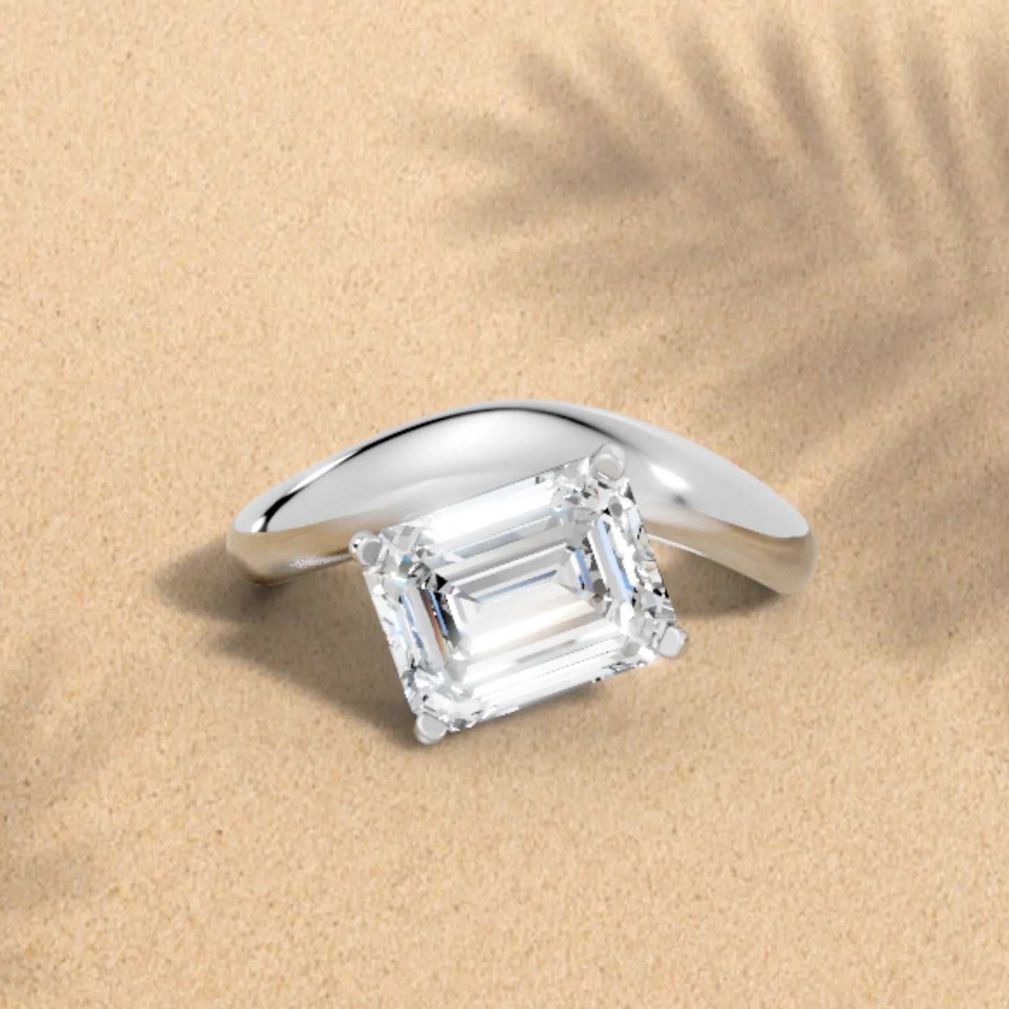 14K Gold Emerald Cut Diamond Cloud Engagement Ring