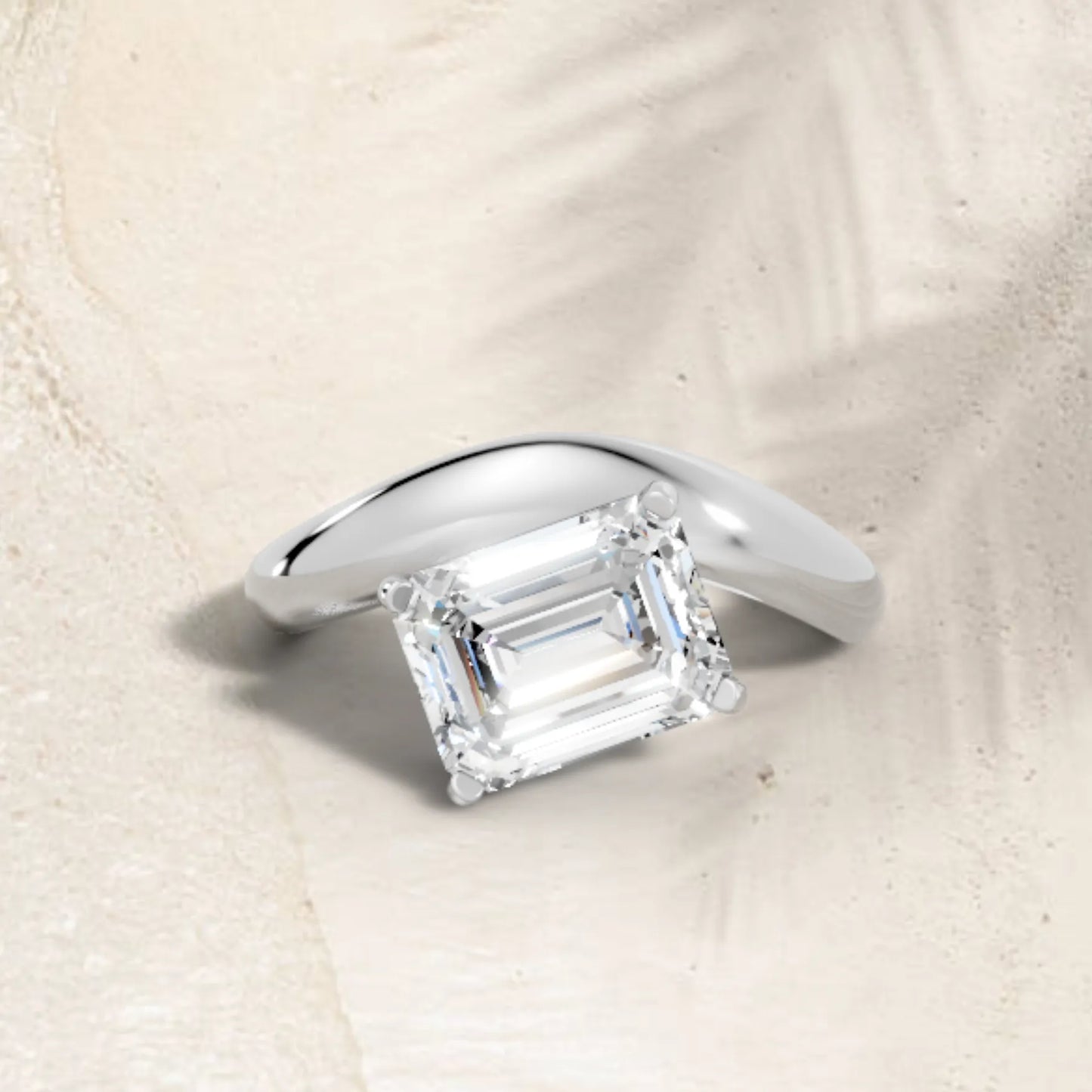 14K Gold Emerald Cut Diamond Cloud Engagement Ring