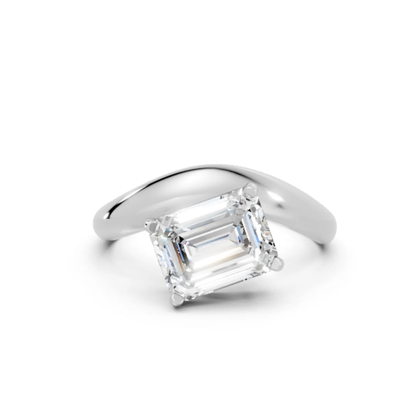 14K Gold Emerald Cut Diamond Cloud Engagement Ring