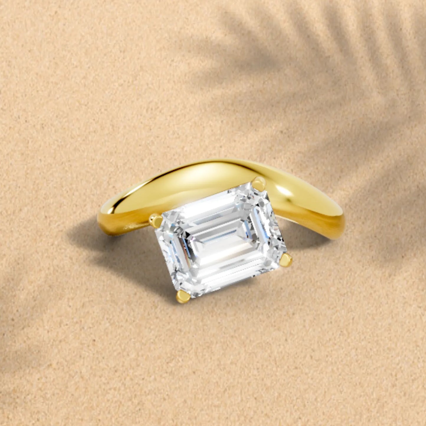 14K Gold Emerald Cut Diamond Cloud Engagement Ring
