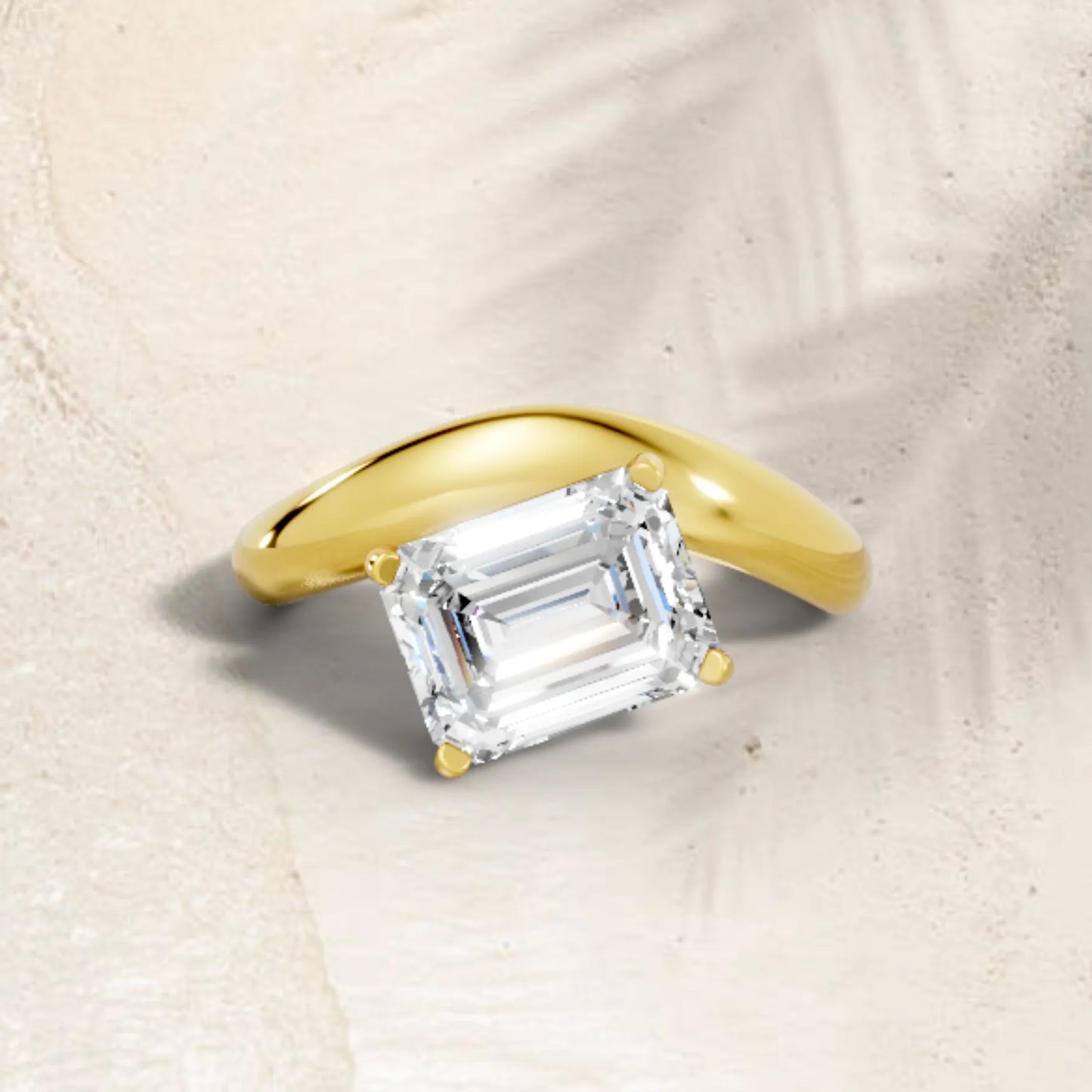 14K Gold Emerald Cut Diamond Cloud Engagement Ring