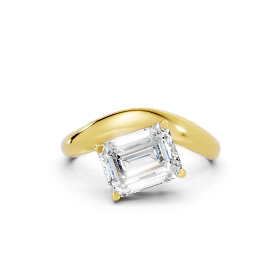 14K Gold Emerald Cut Diamond Cloud Engagement Ring