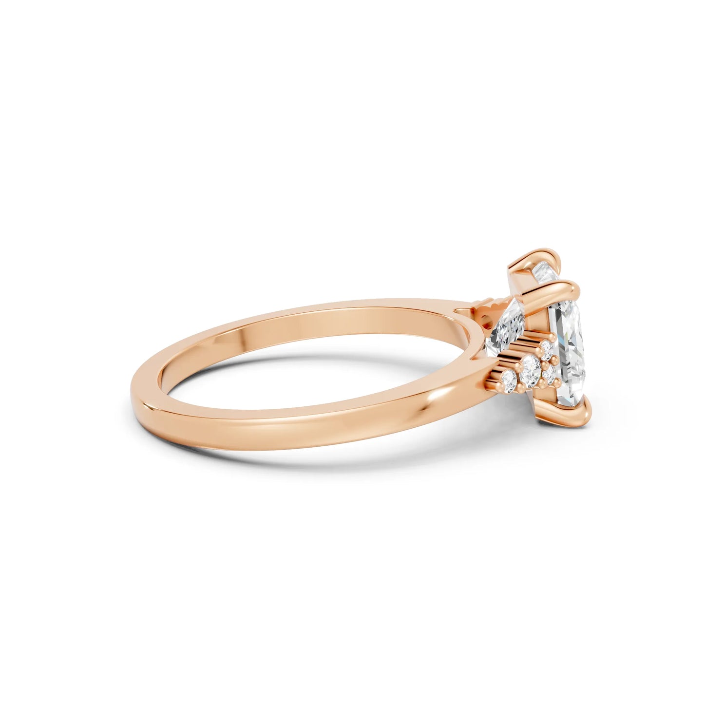 14K Gold Princess Cut Diamond Side Cluster Cathedral Engagement Ring