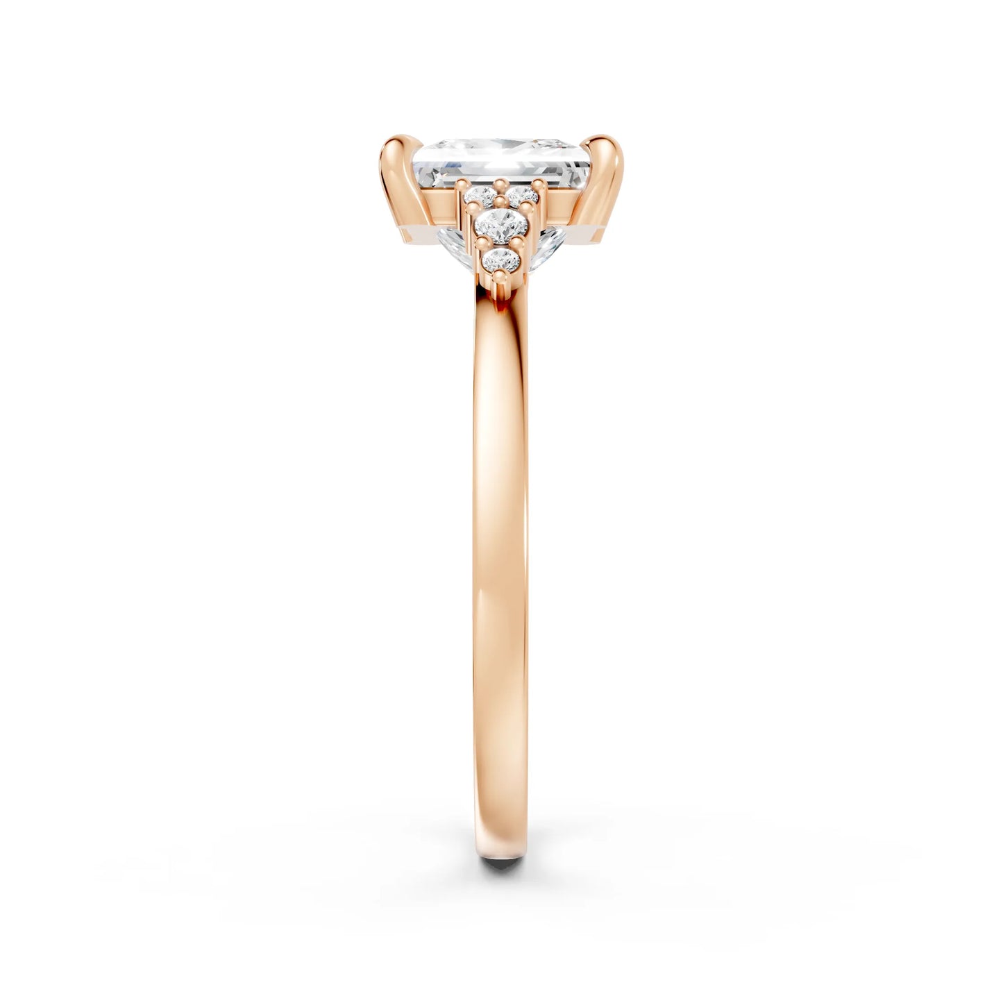 14K Gold Princess Cut Diamond Side Cluster Cathedral Engagement Ring