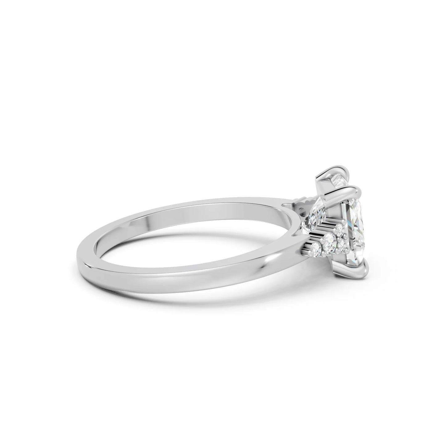 14K Gold Princess Cut Diamond Side Cluster Cathedral Engagement Ring