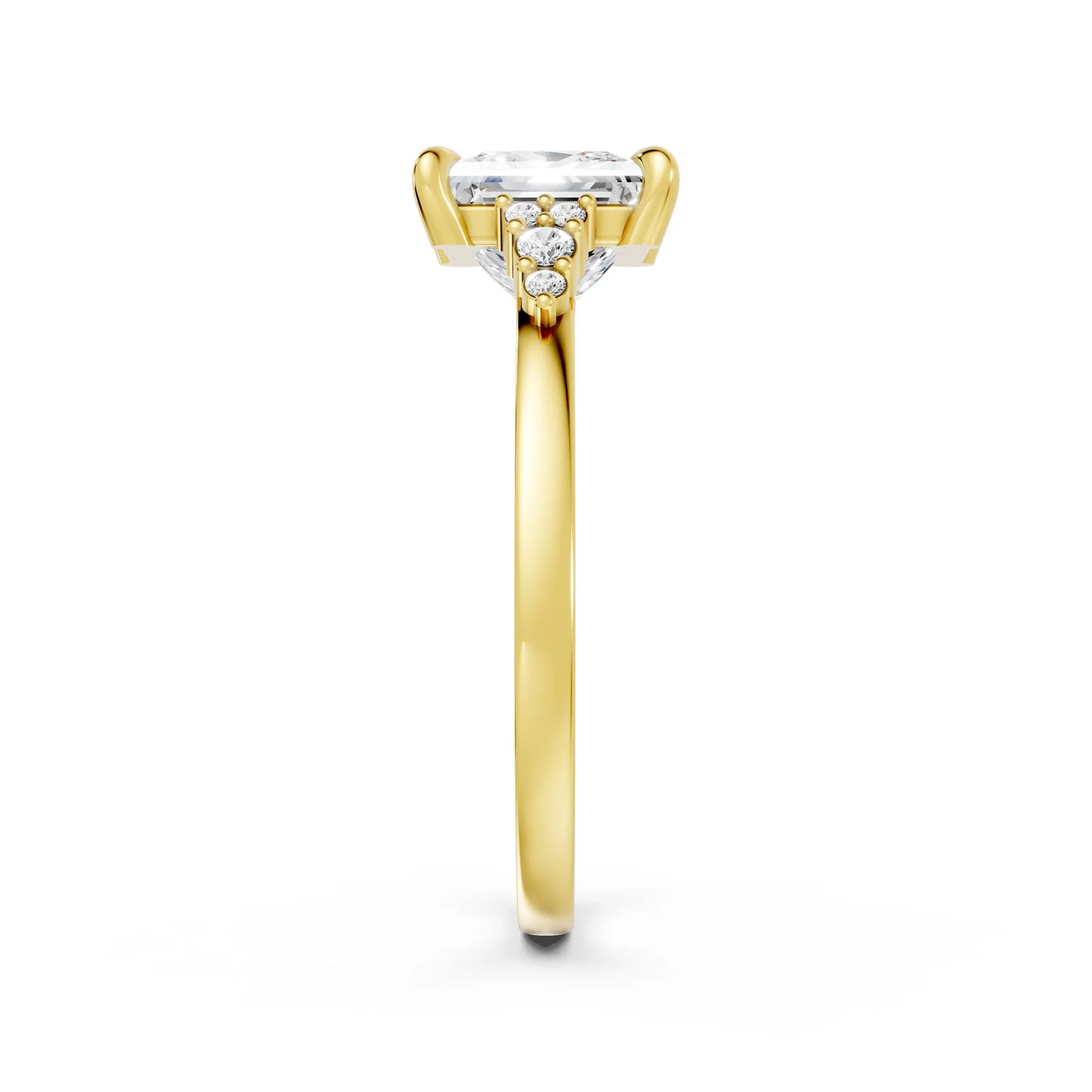 14K Gold Princess Cut Diamond Side Cluster Cathedral Engagement Ring