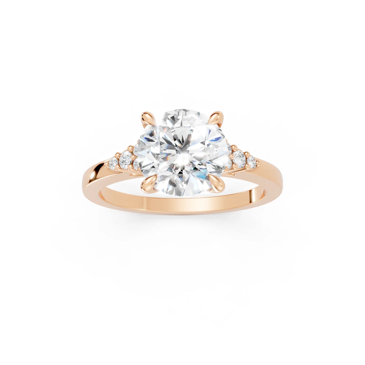 14K Gold Round Cut Diamond Side Cluster Cathedral Engagement Ring