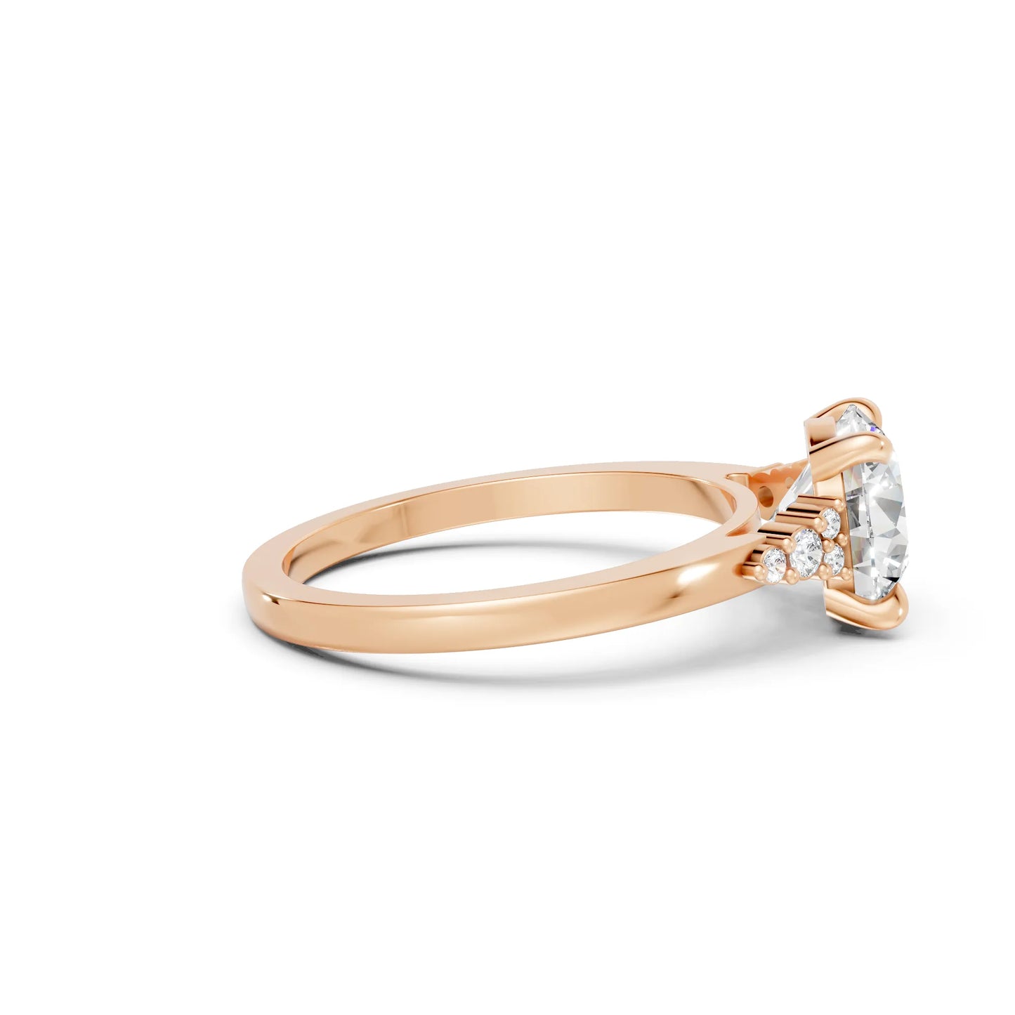 14K Gold Round Cut Diamond Side Cluster Cathedral Engagement Ring