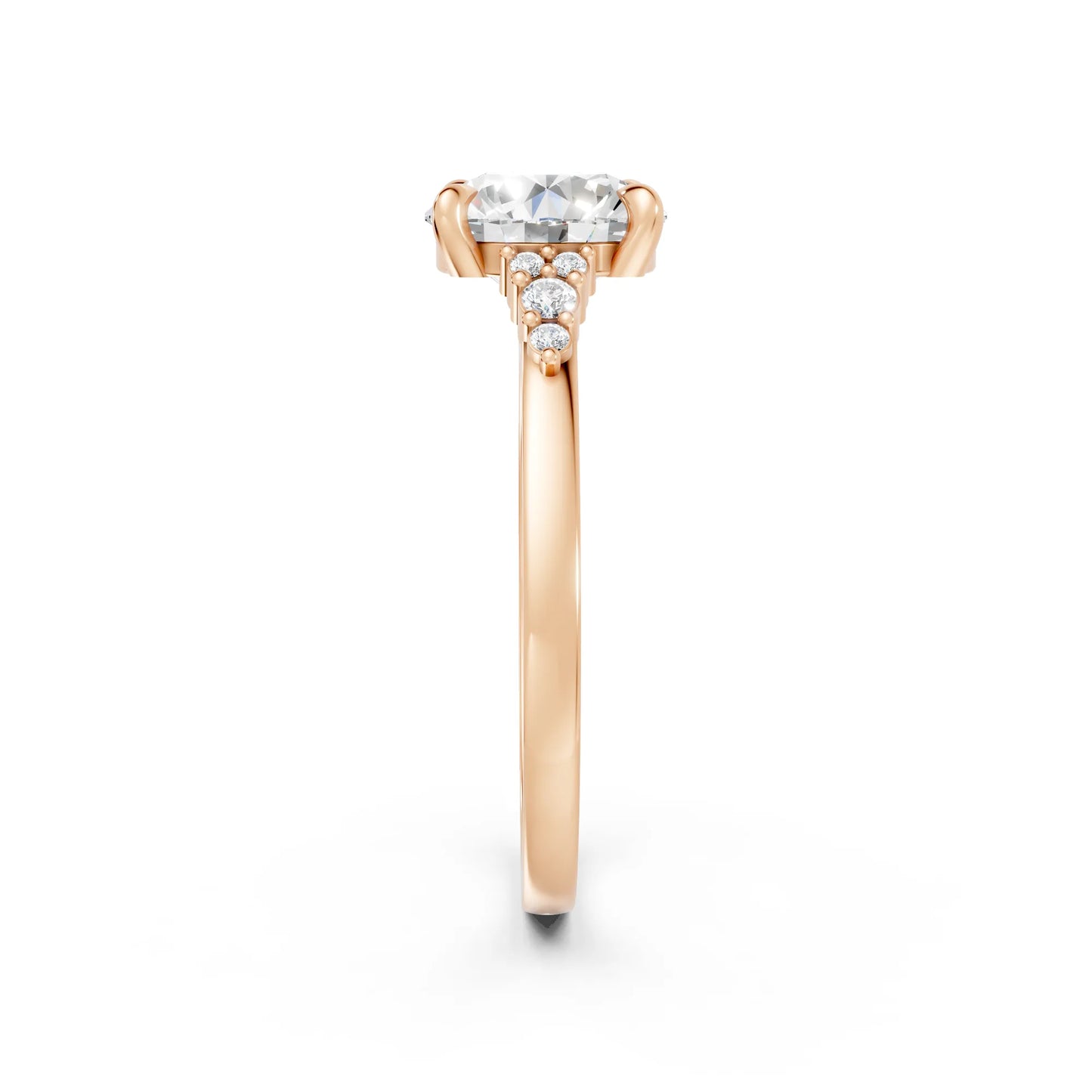 14K Gold Round Cut Diamond Side Cluster Cathedral Engagement Ring