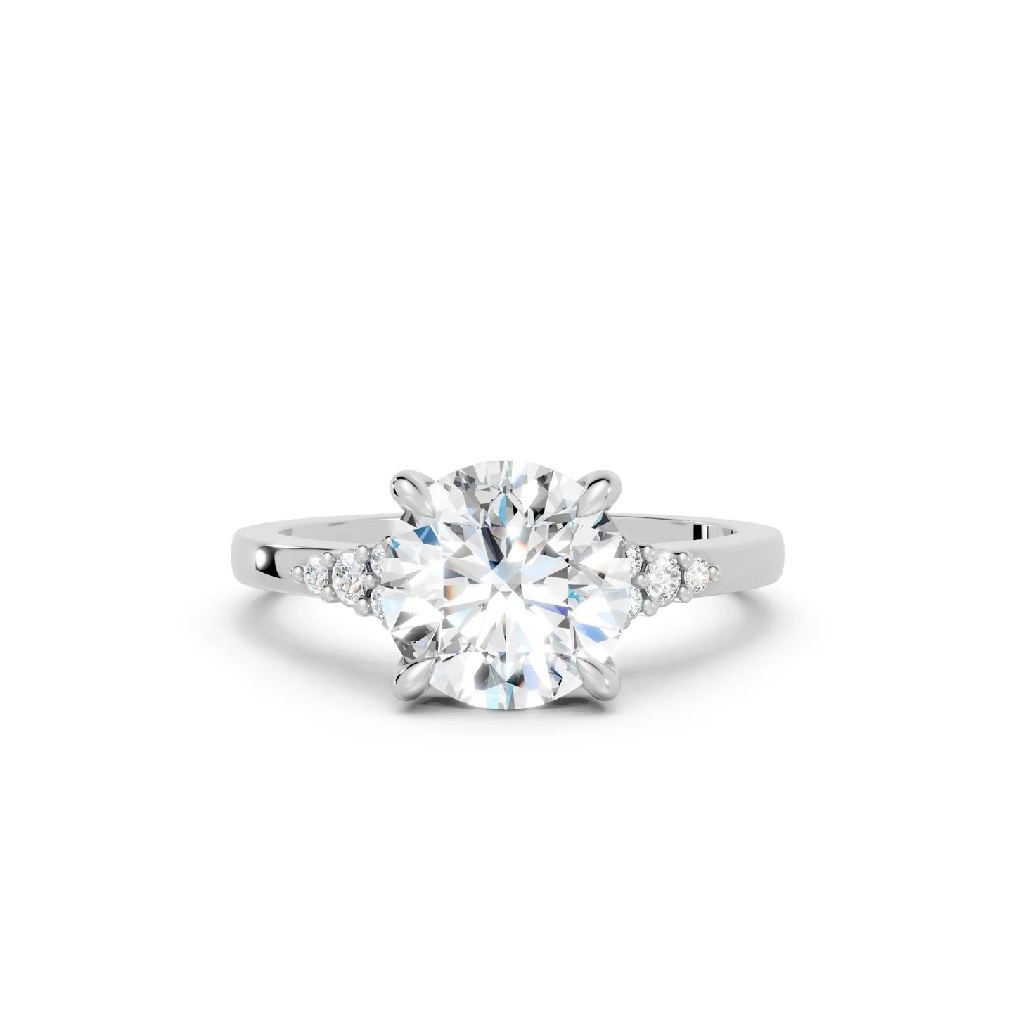 14K Gold Round Cut Diamond Side Cluster Cathedral Engagement Ring