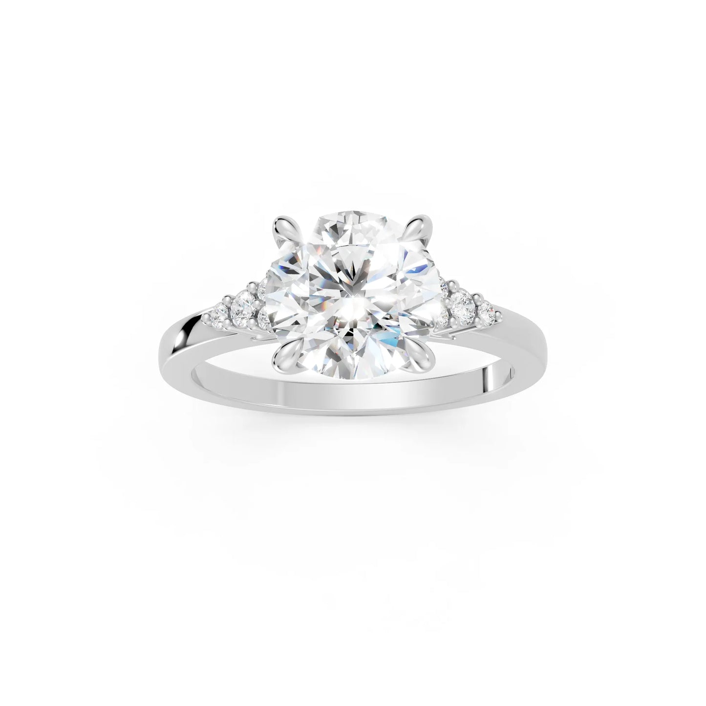 14K Gold Round Cut Diamond Side Cluster Cathedral Engagement Ring