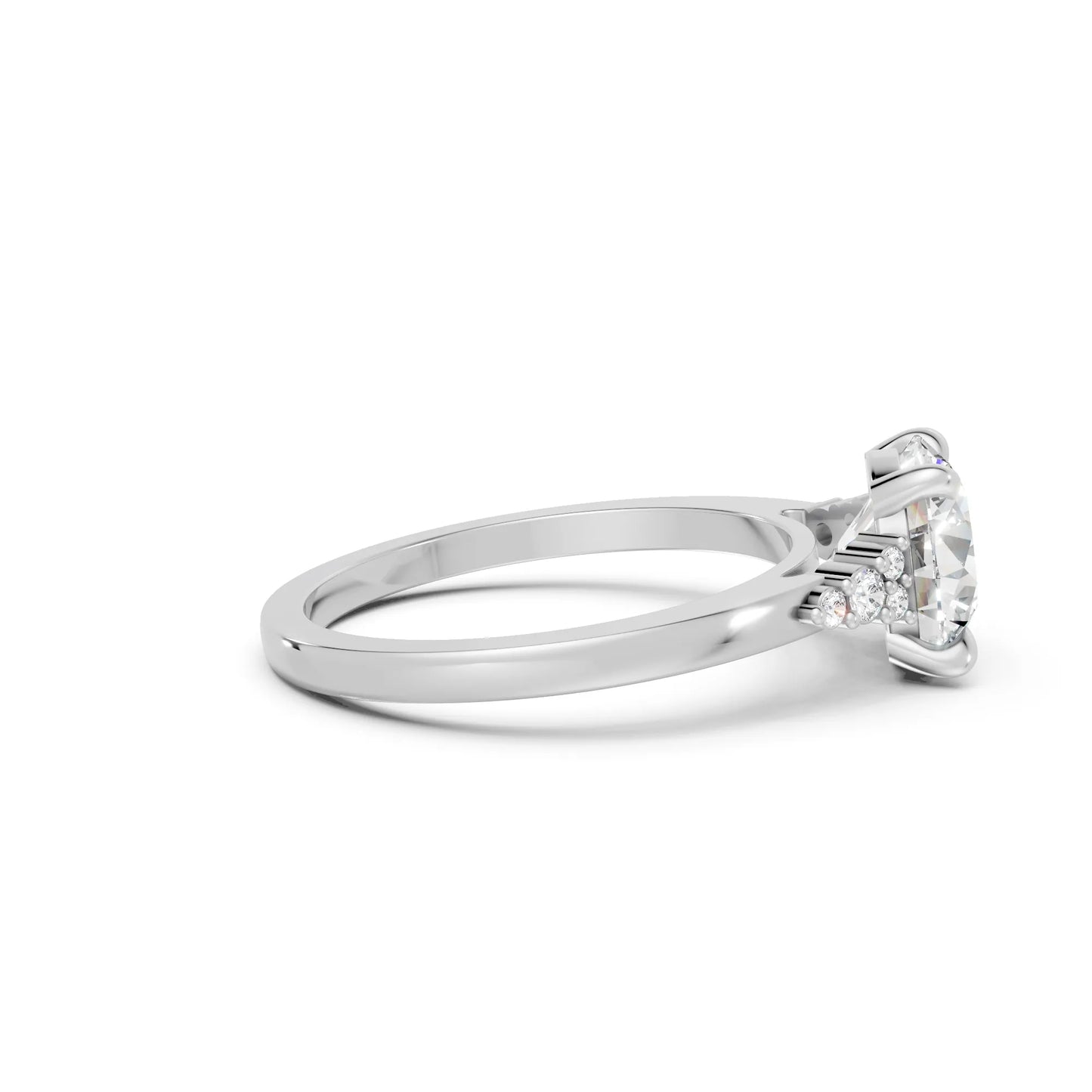 14K Gold Round Cut Diamond Side Cluster Cathedral Engagement Ring