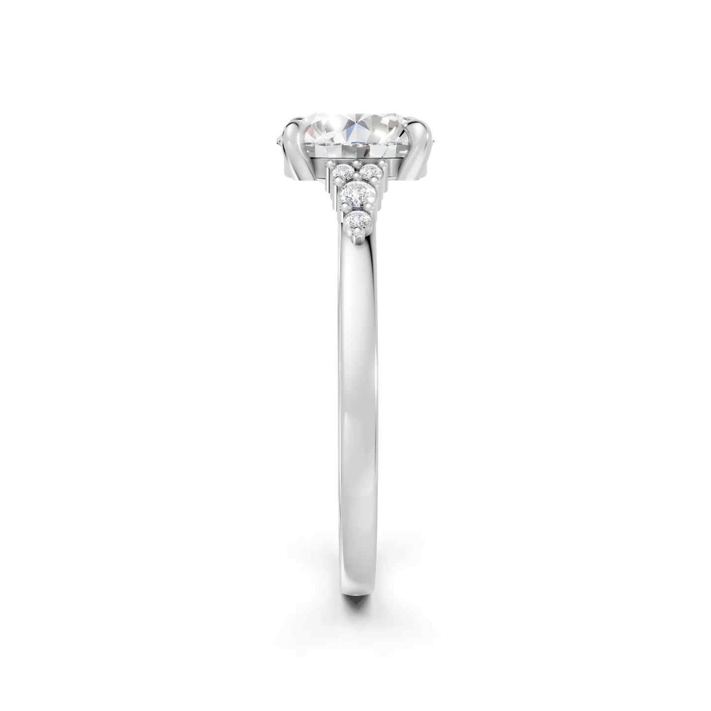 14K Gold Round Cut Diamond Side Cluster Cathedral Engagement Ring