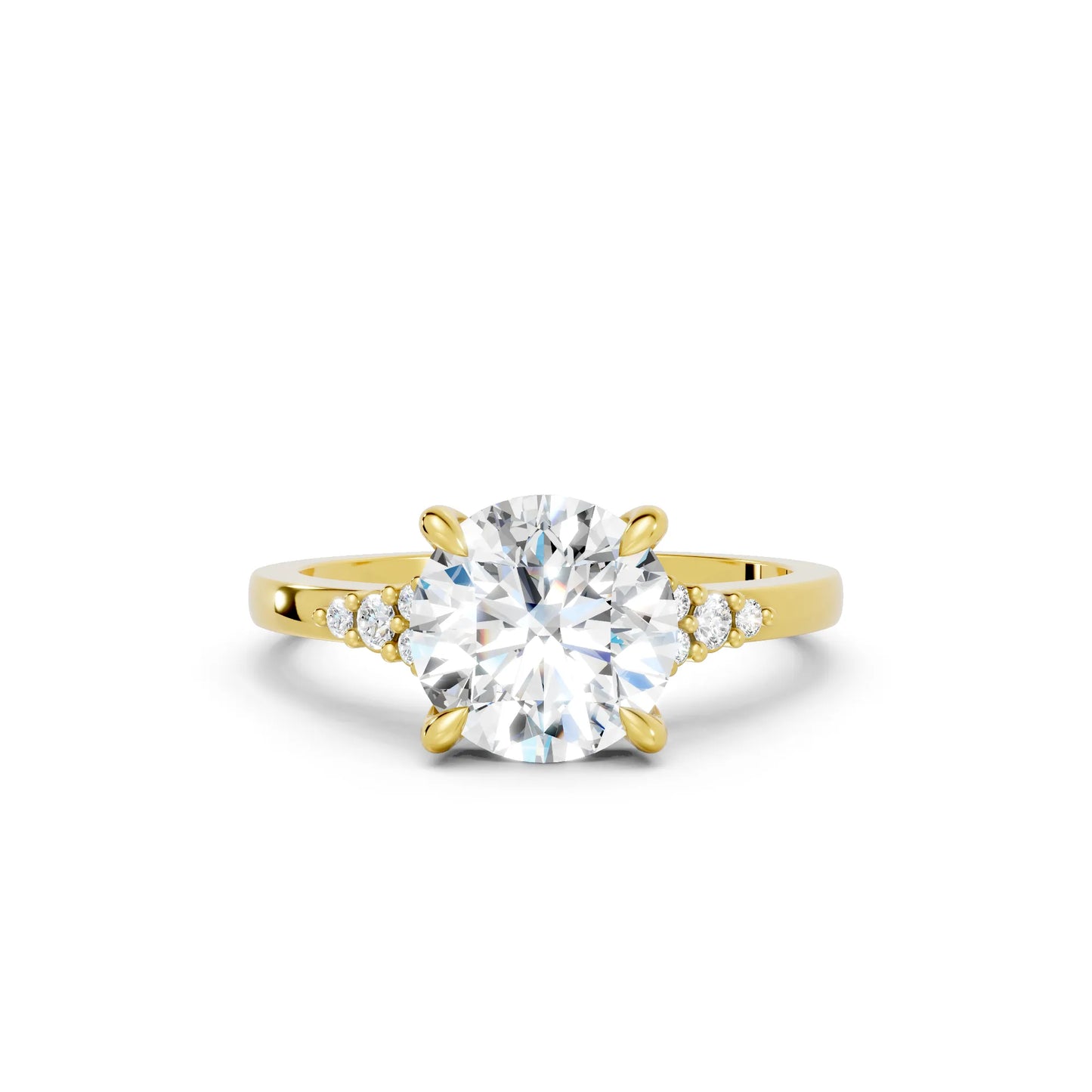 14K Gold Round Cut Diamond Side Cluster Cathedral Engagement Ring